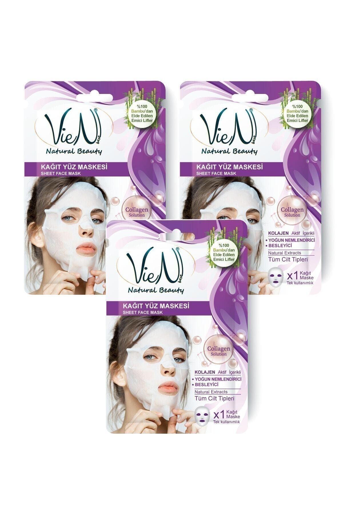 Vien Kağıt Yüz Maskesi Collagen Yoğun Nemlendirici Besleyici (3'LÜ PAKET)