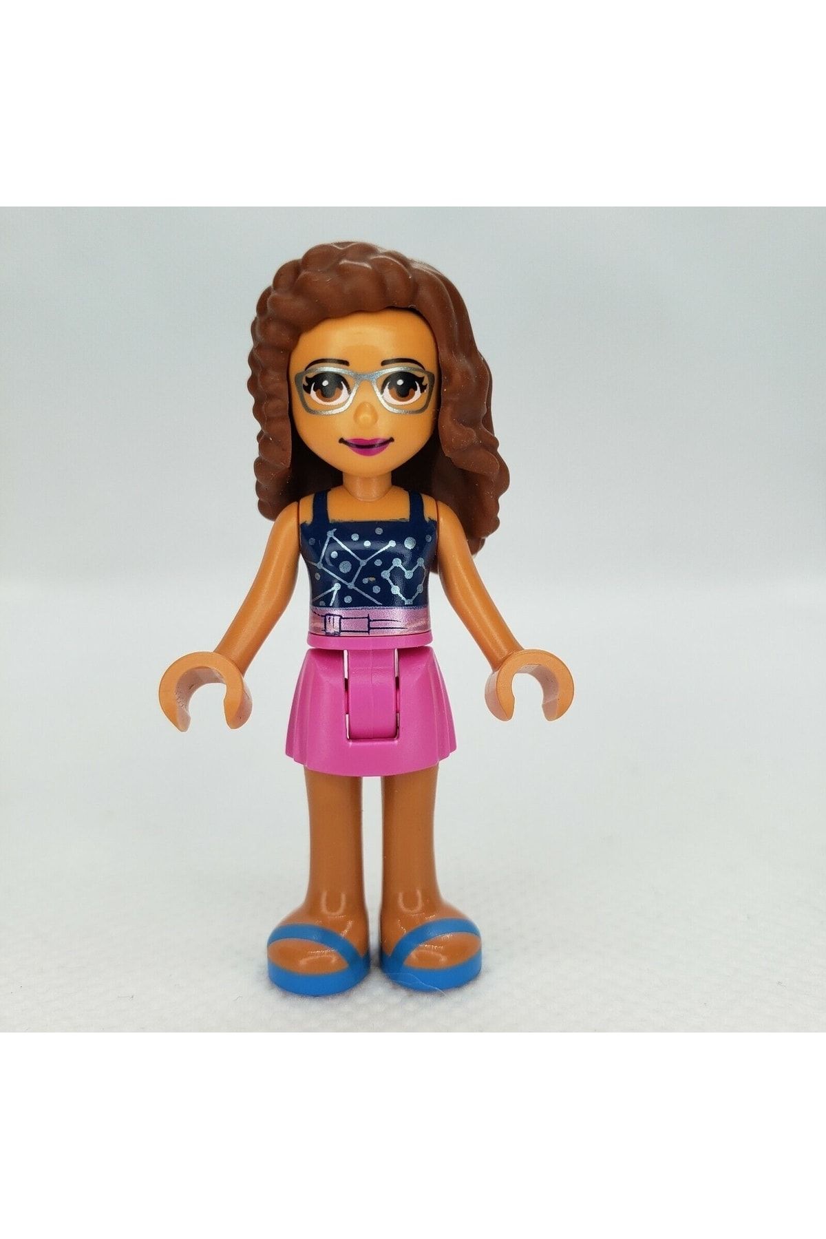 LEGO Orjinal Aksesuar Custom Minifigür Minifigure Friends Olivia Gözlüklü Pembe Etek Mavi Bluz