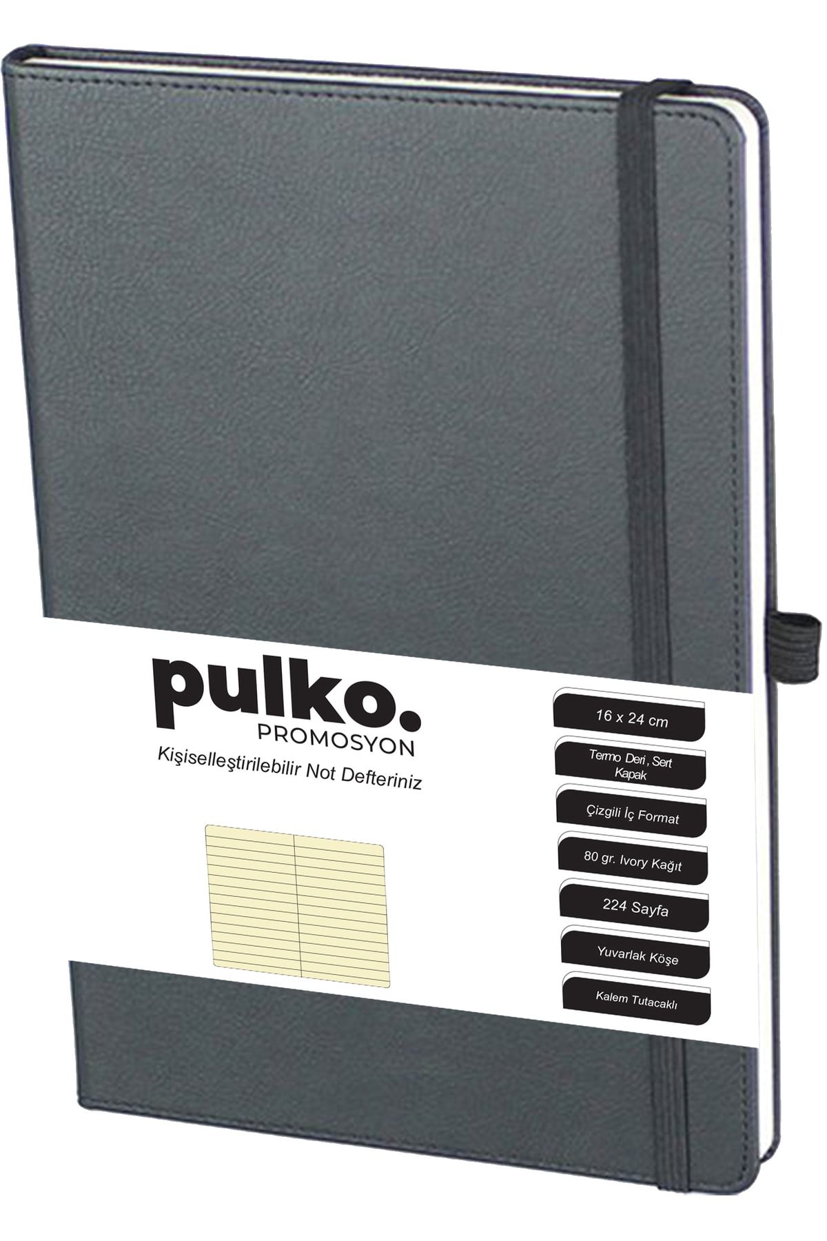 PULKO Promosyon Not Defteri, (16X24CM), Termo Deri, 224 Sayfa, Çizgili, 041, Siyah