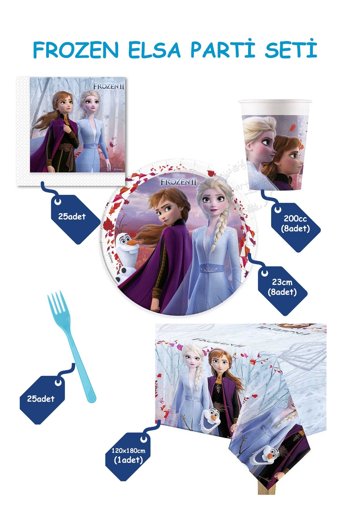 DİSNEY Lisanslı Frozen Elsa Sofra Seti ( Tabak | Bardak | Peçete | Çatal) Frozen Çizgi Film Doğum Günü Set