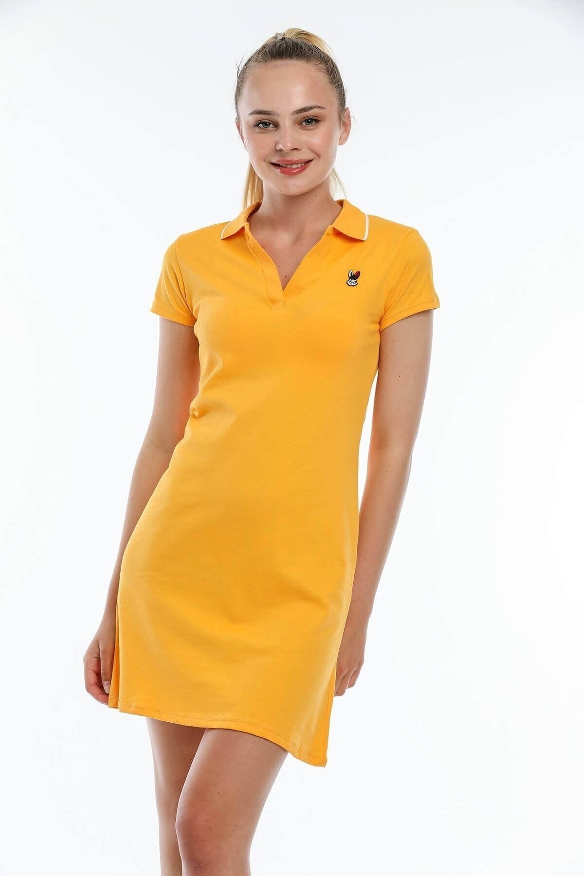 Mossta Kadın Sarı Tavşan Nakışlı Yazlık Elbise
