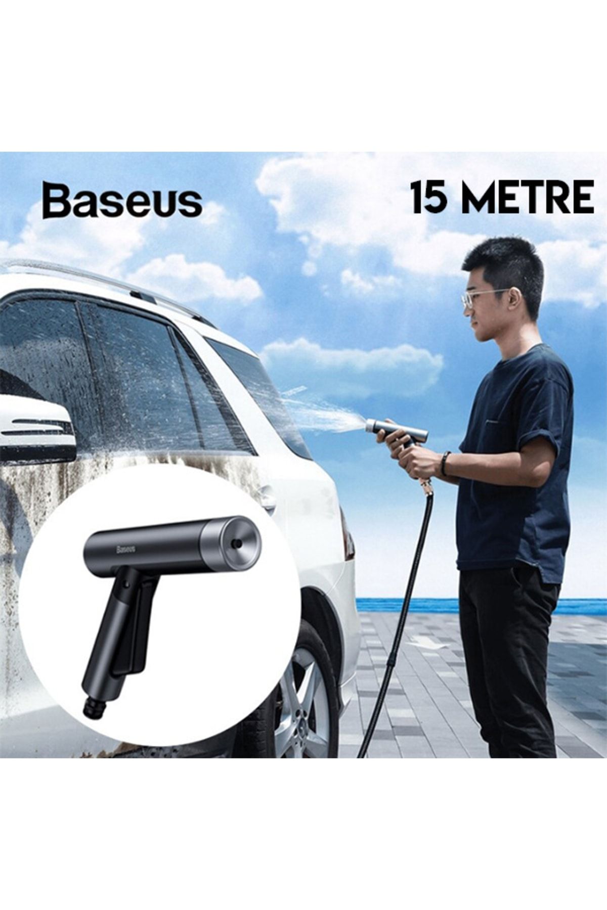 Baseus 15 Metre Sihirli Araç Yıkama Bahçe Sulama Hortumu Simple Life Car Wash Spray Nozzle