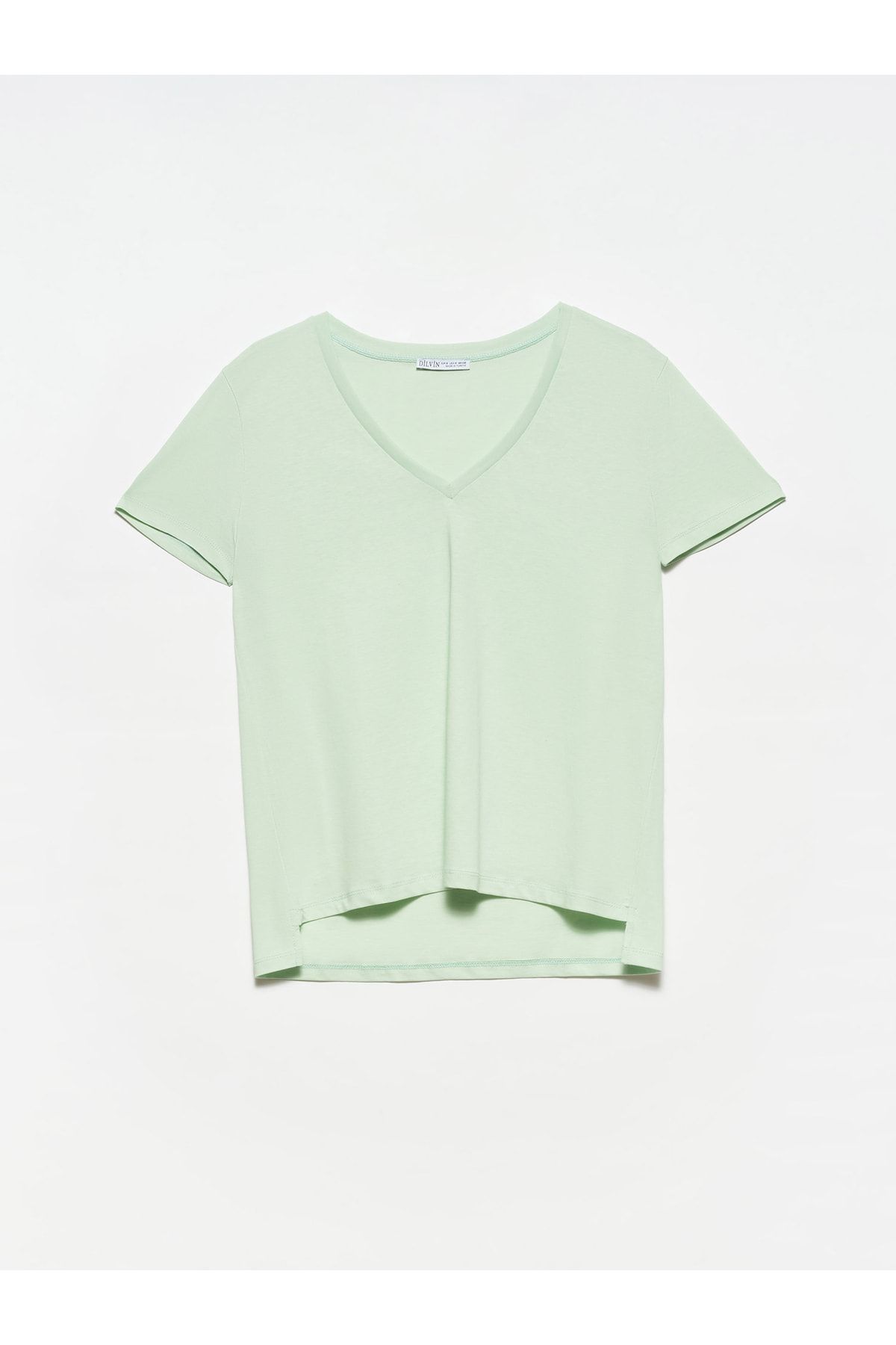 Dilvin Kadın Açık Yeşil V Yaka Basic T-Shirt 101A03470