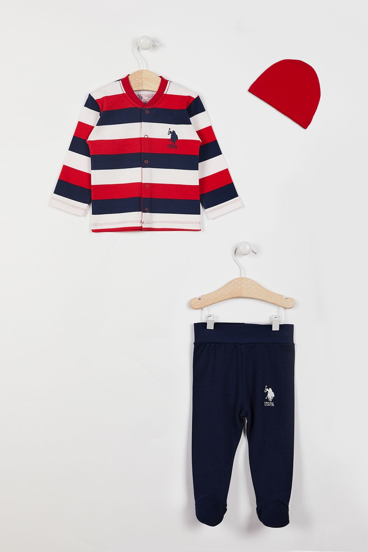 U.S. Polo Assn. U.s. Polo Assn Lisanslı Striped Krem Erkek Bebek Patikli 3'lü Takım