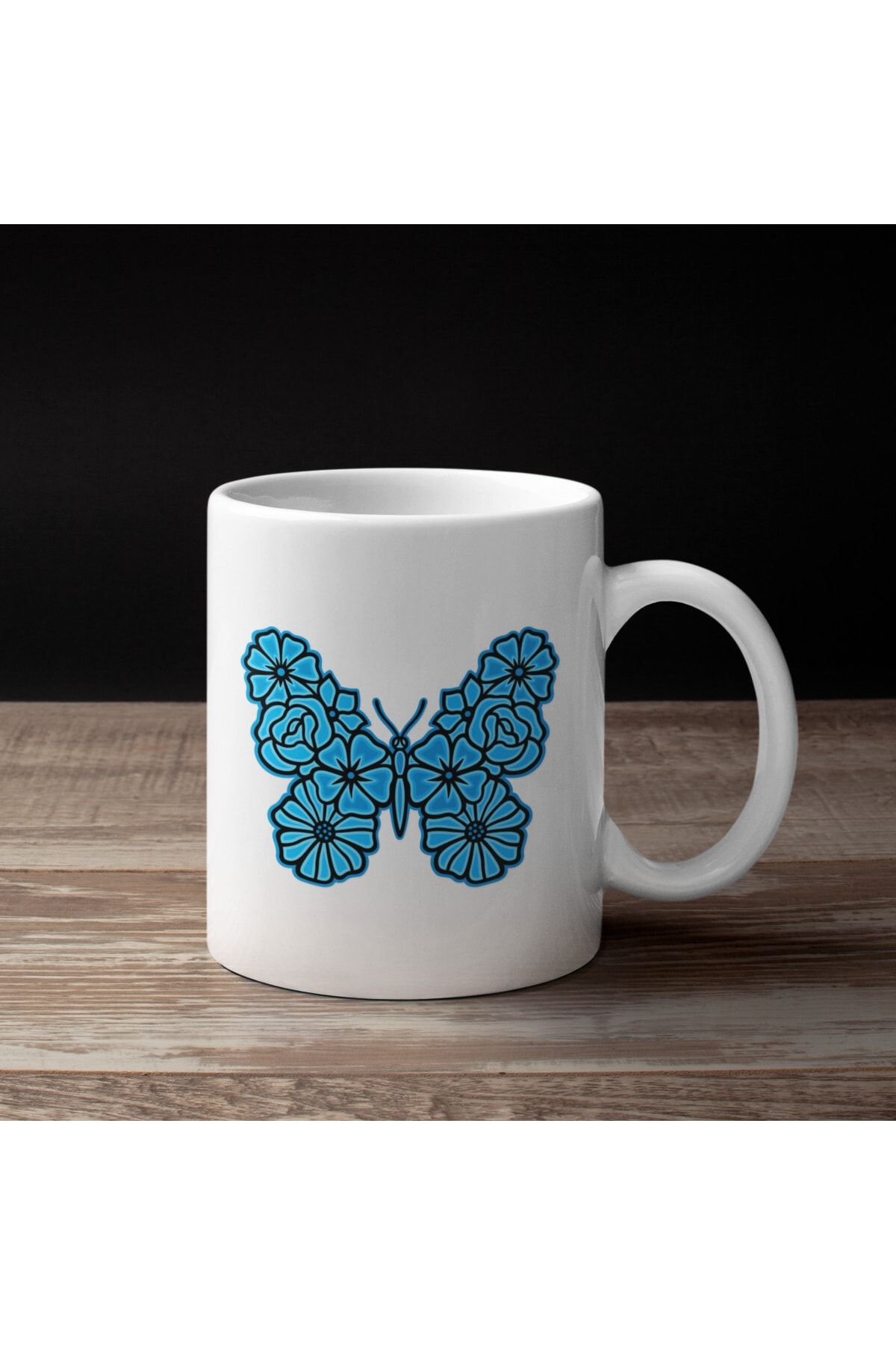 Mugs Heaven Butterfly Kahve Kupası, Mavi Kelebekli Baskılı Kupa