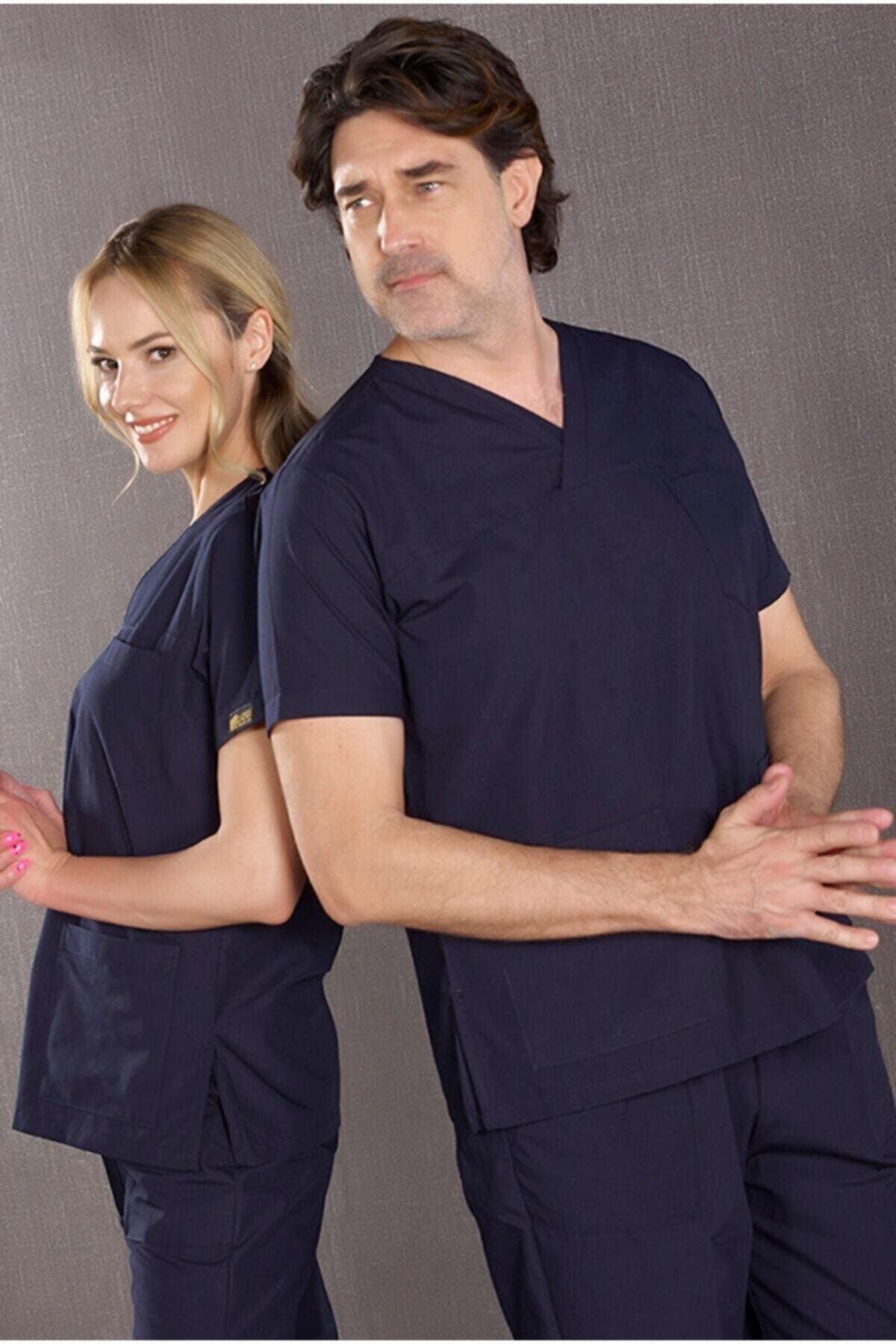 Tekbir Cerrahi Yaka Hemşire Gömleği (tek Üst)lacivertkısa Kollu Hemşire Gömleği Doktor Önlüğü Alpaka