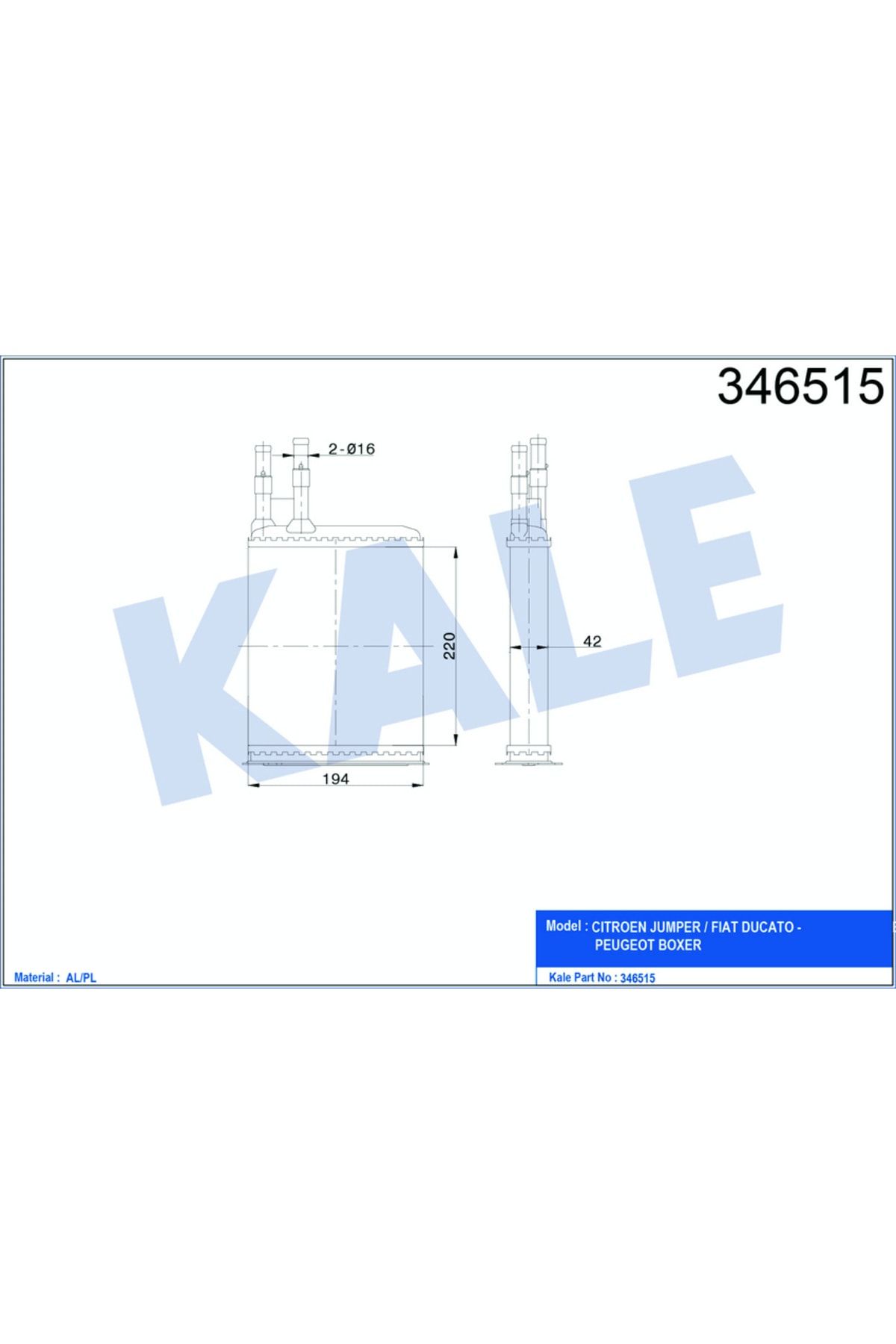 KALE Kalorifer Radyatörü Ducato-boxer-jumper 94-02 220x195x42