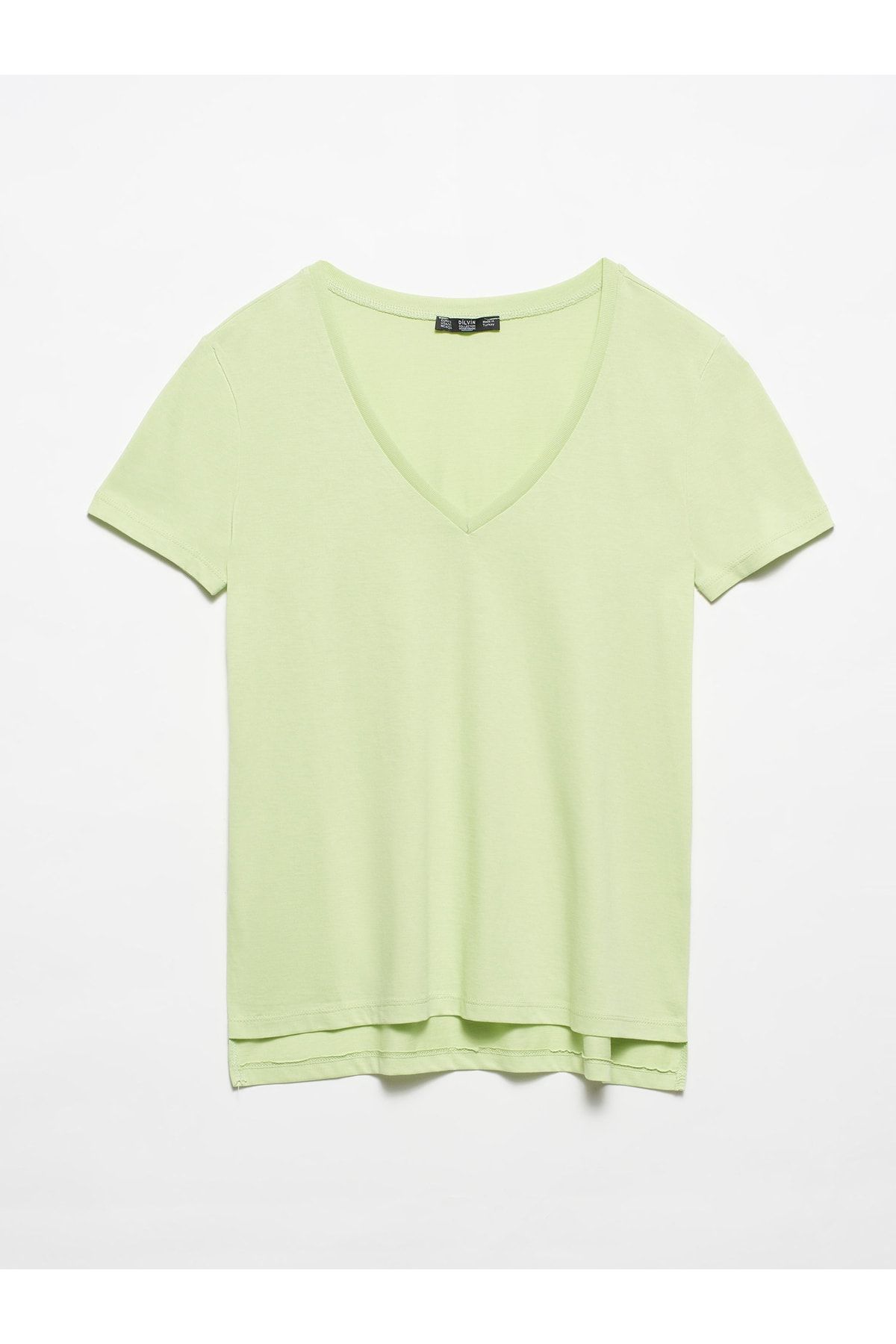Dilvin Kadın Su Yeşili V Yaka Basic T-shirt 3470