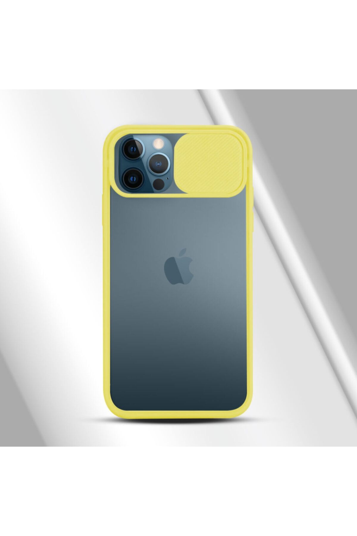coverest Iphone 12 Pro (6.1'') Kamera Lens Korumalı Sürgülü Lüx Kılıf Sarı