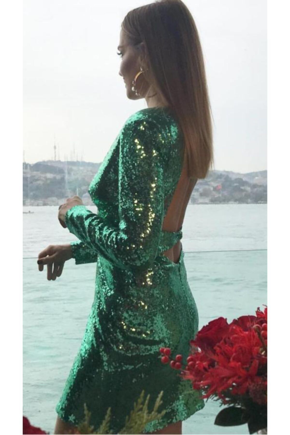 Akel's by Ebru Akel Yeşil Payet Elbise