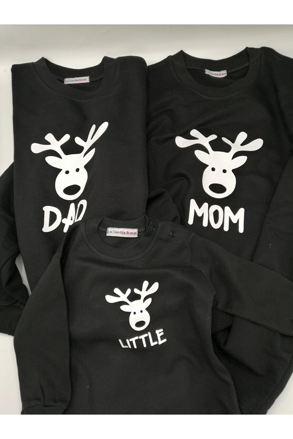 Hellomaandme Geyik Tasarımlı Yılbaşı Aile Sweatshirt Seti Siyah Set