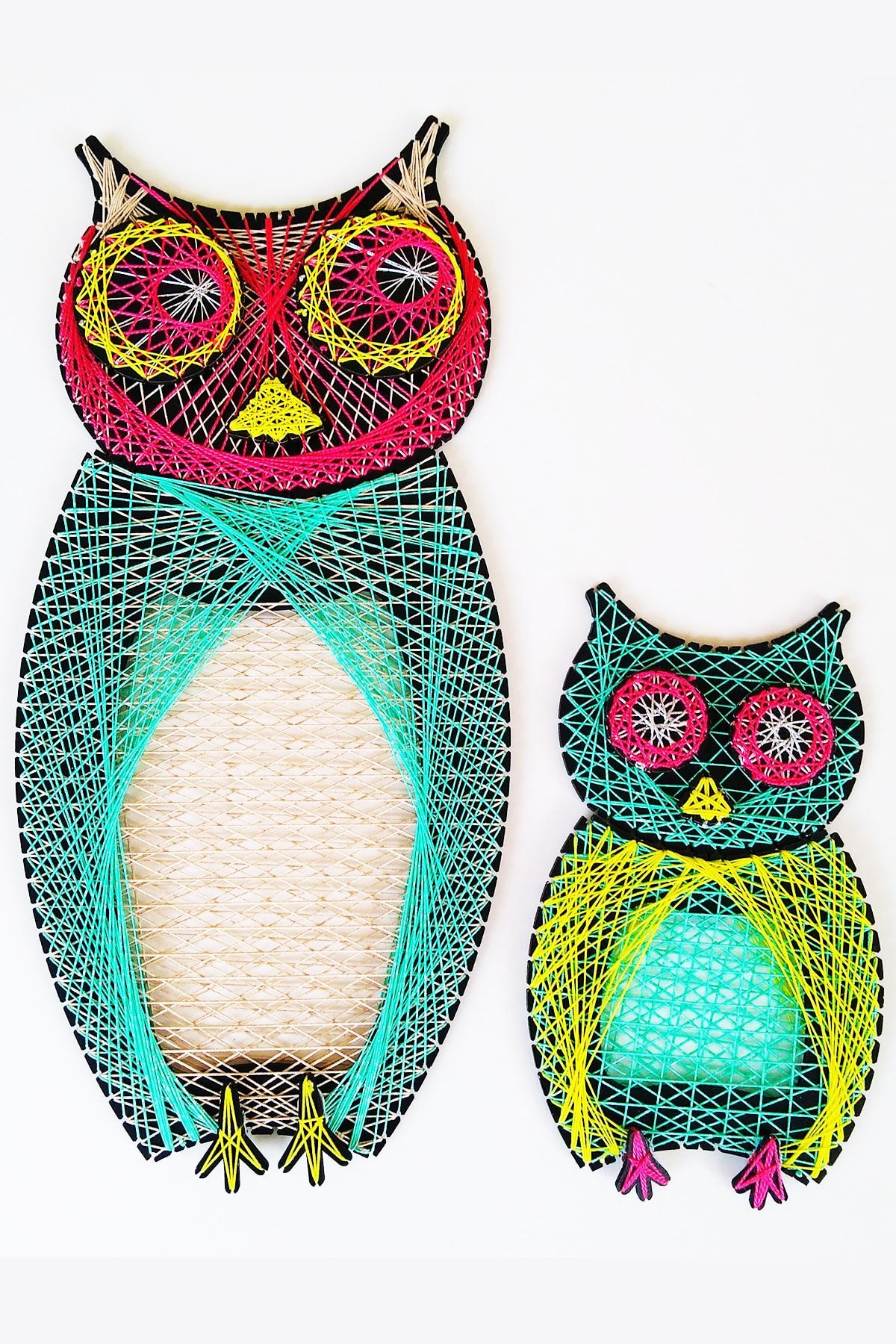ROPENROLL Filografi Sanat Seti - String Art - Büyük Küçük Iki Baykuş, 5 Renk Ip, Çivisiz Dıy Kiti