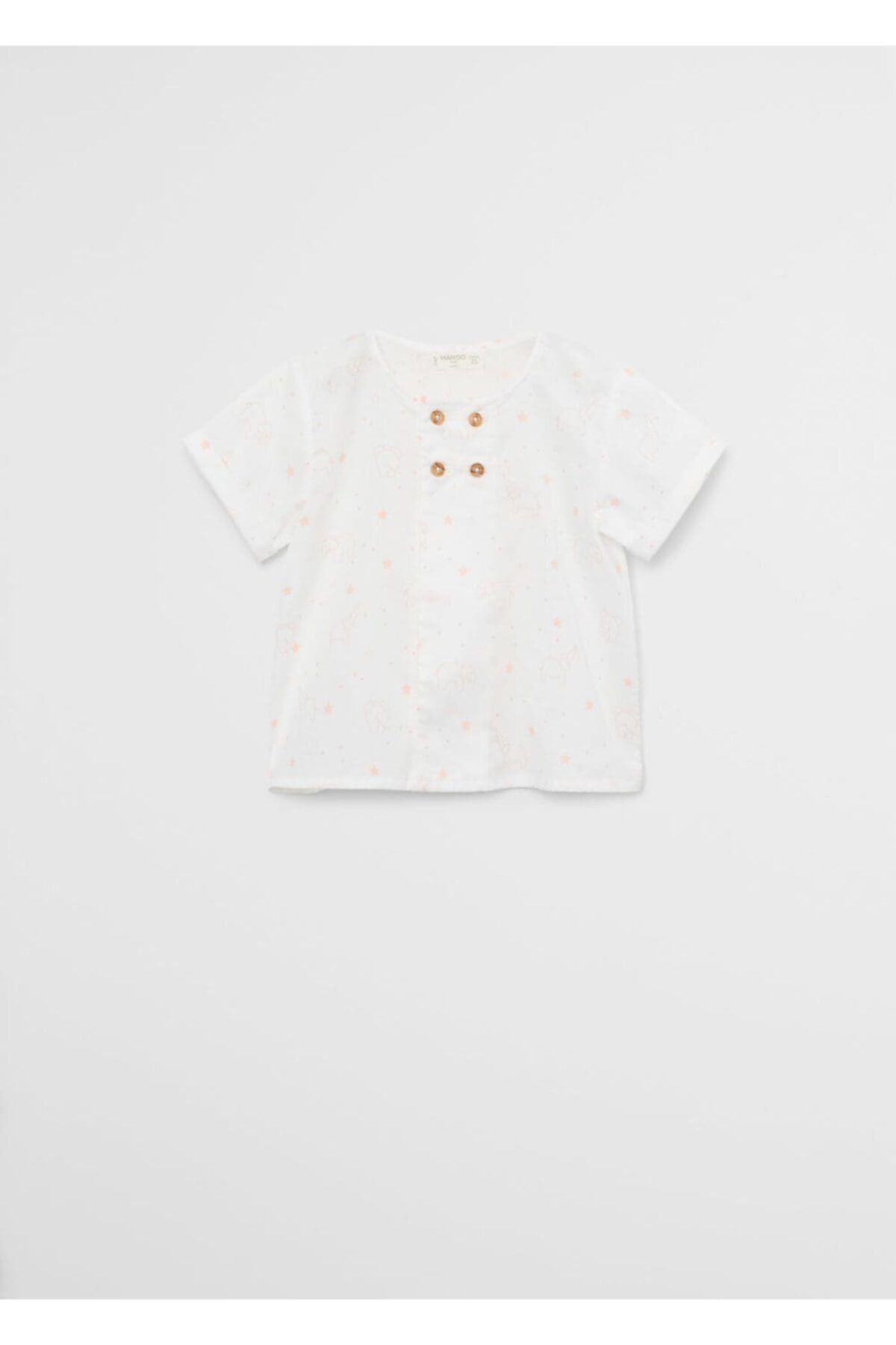 MANGO Baby Bebek Kırık Beyaz Desenli koton gömlek
