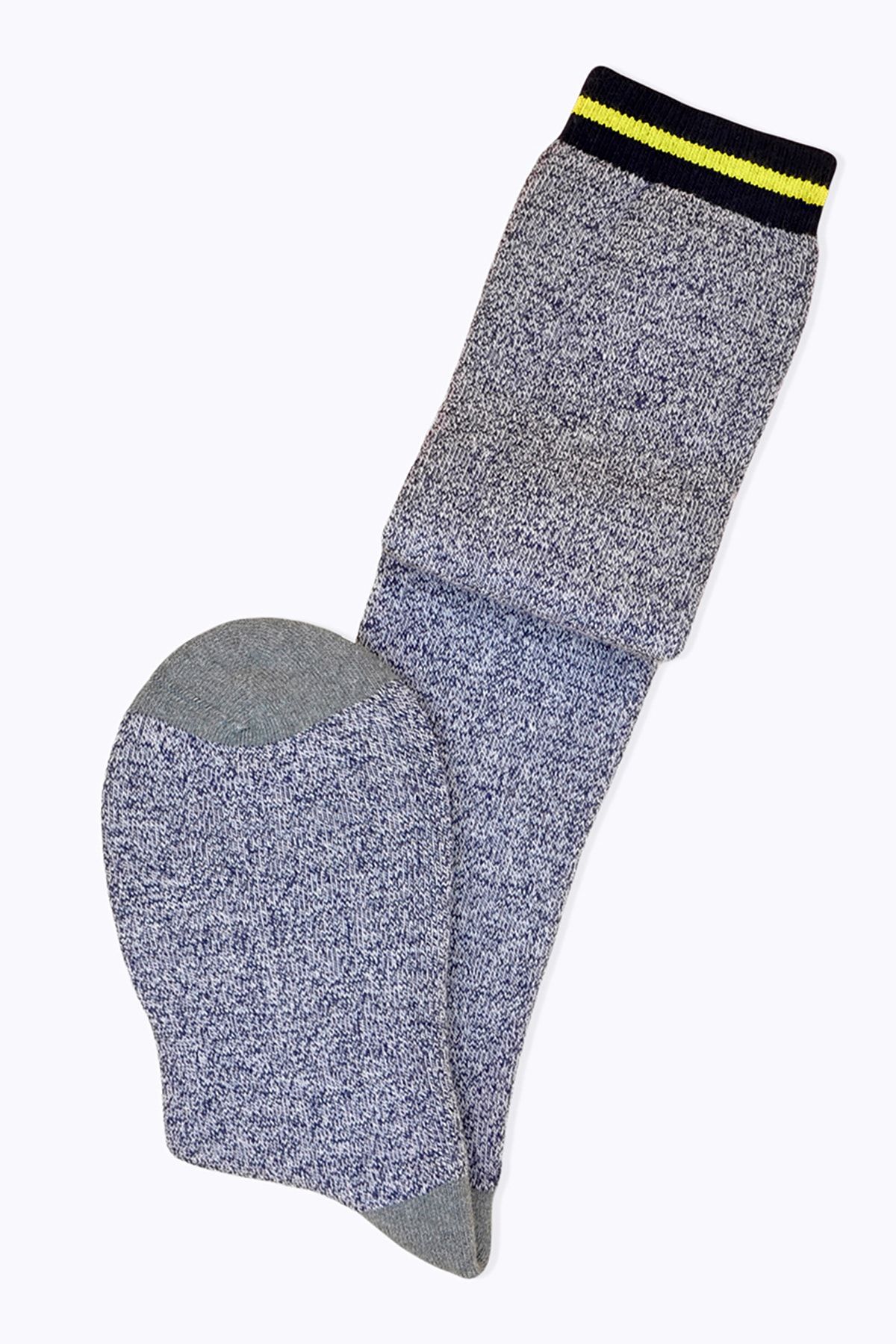 Socks Academy Yeşil Çizgili Lacivert Dizaltı Havlu Çorap