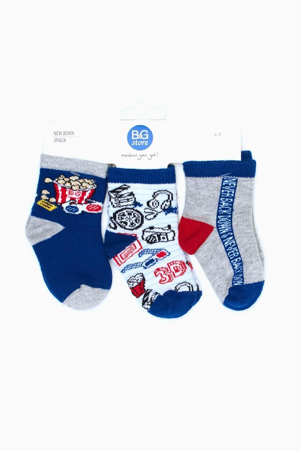 B&G Çorap Erkek Bebek Renkli 3lü Soket Çorap 18fw0bs1007