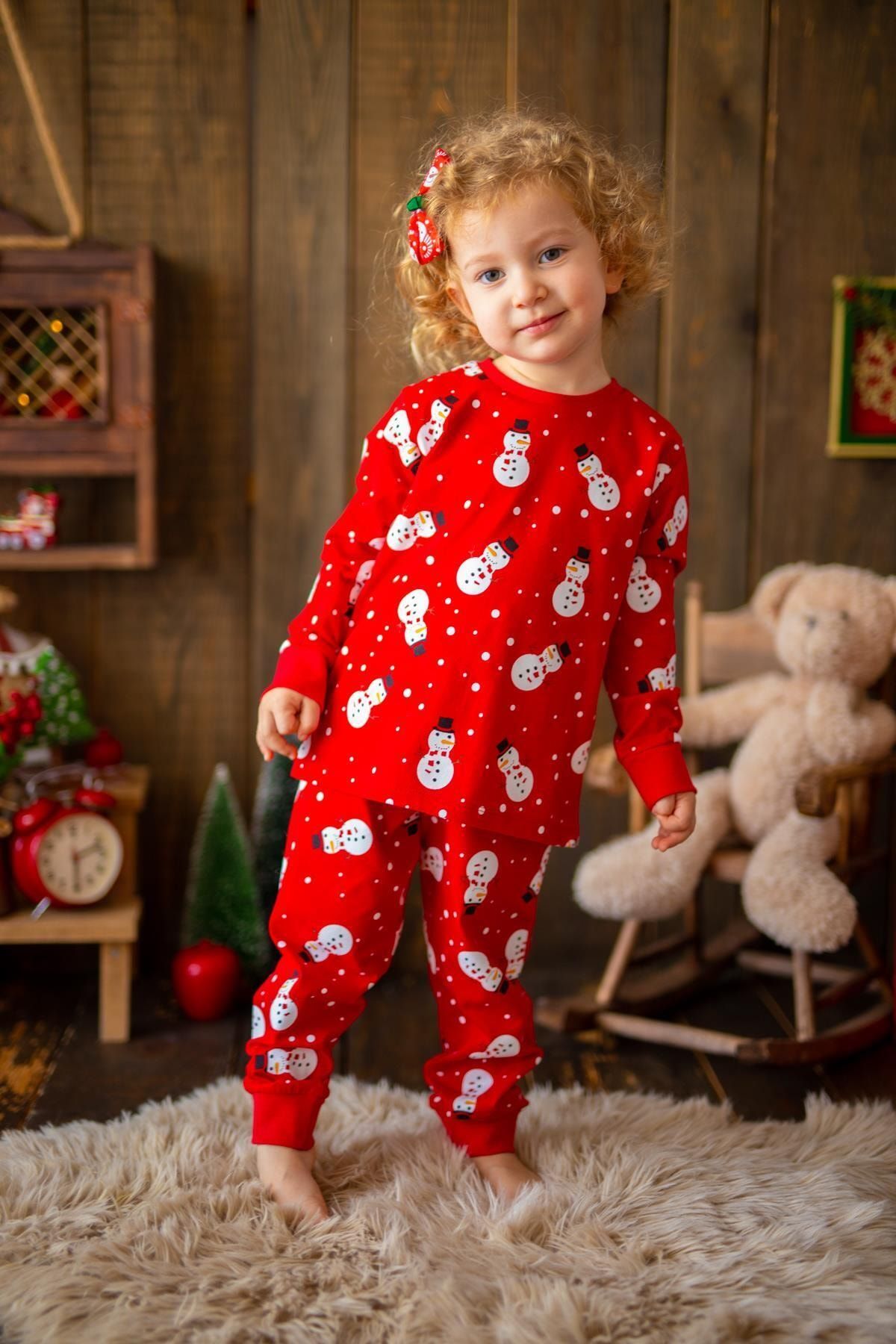 Pixy Love Kırmızı Unisex Pijama Takımı Snowman