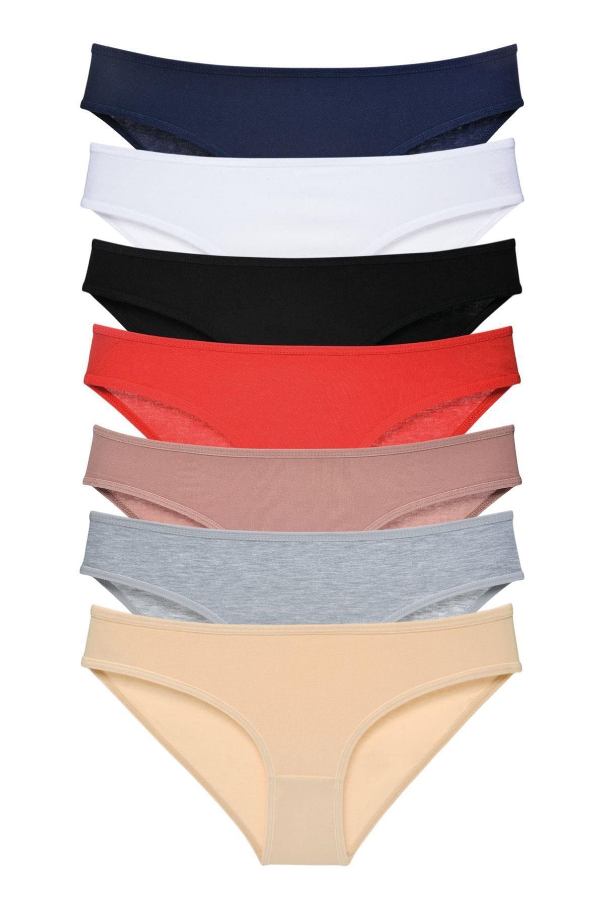 LadyMelex Kadın Koyu Renkler 7'li Paket Klasik Slip Külot