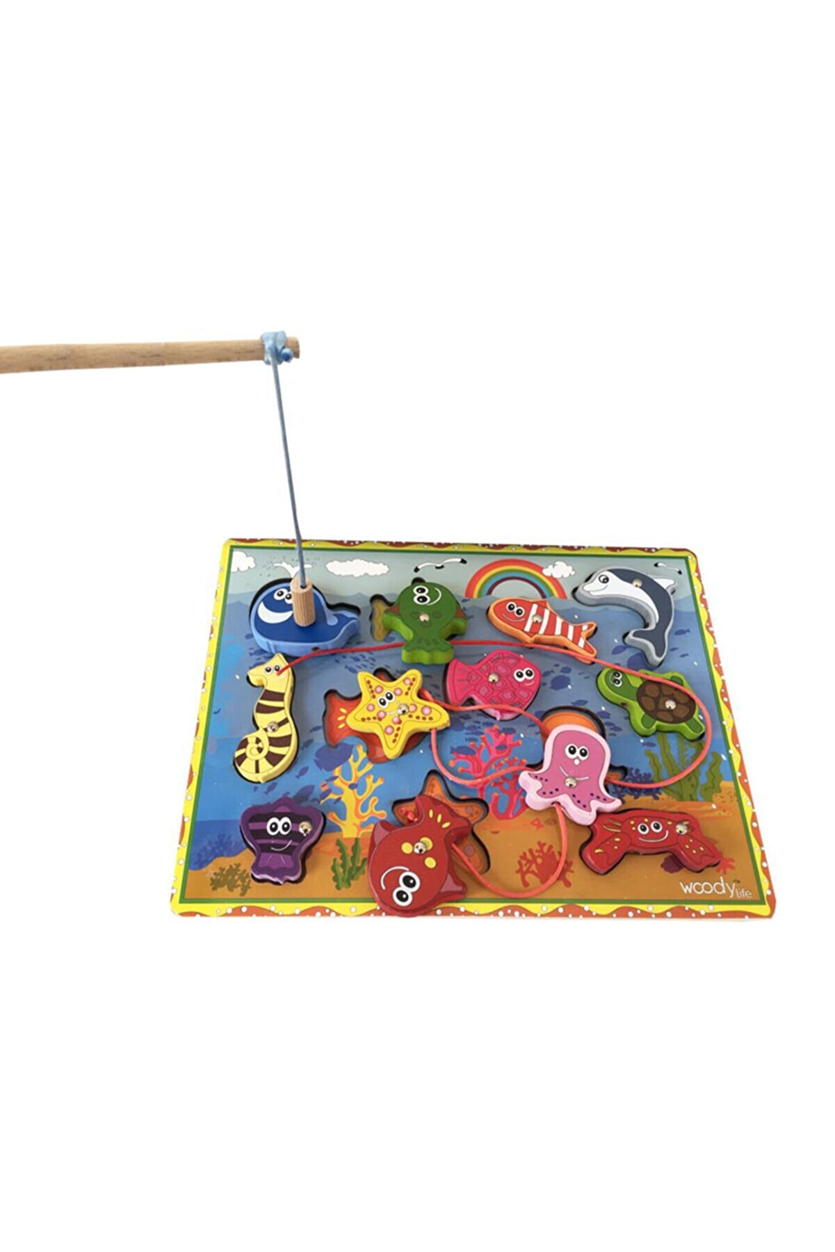 WoodyLife Ahşap Balık Tutma Oyunu 12li Ip Dizme Bultak Çocuk Oyuncak