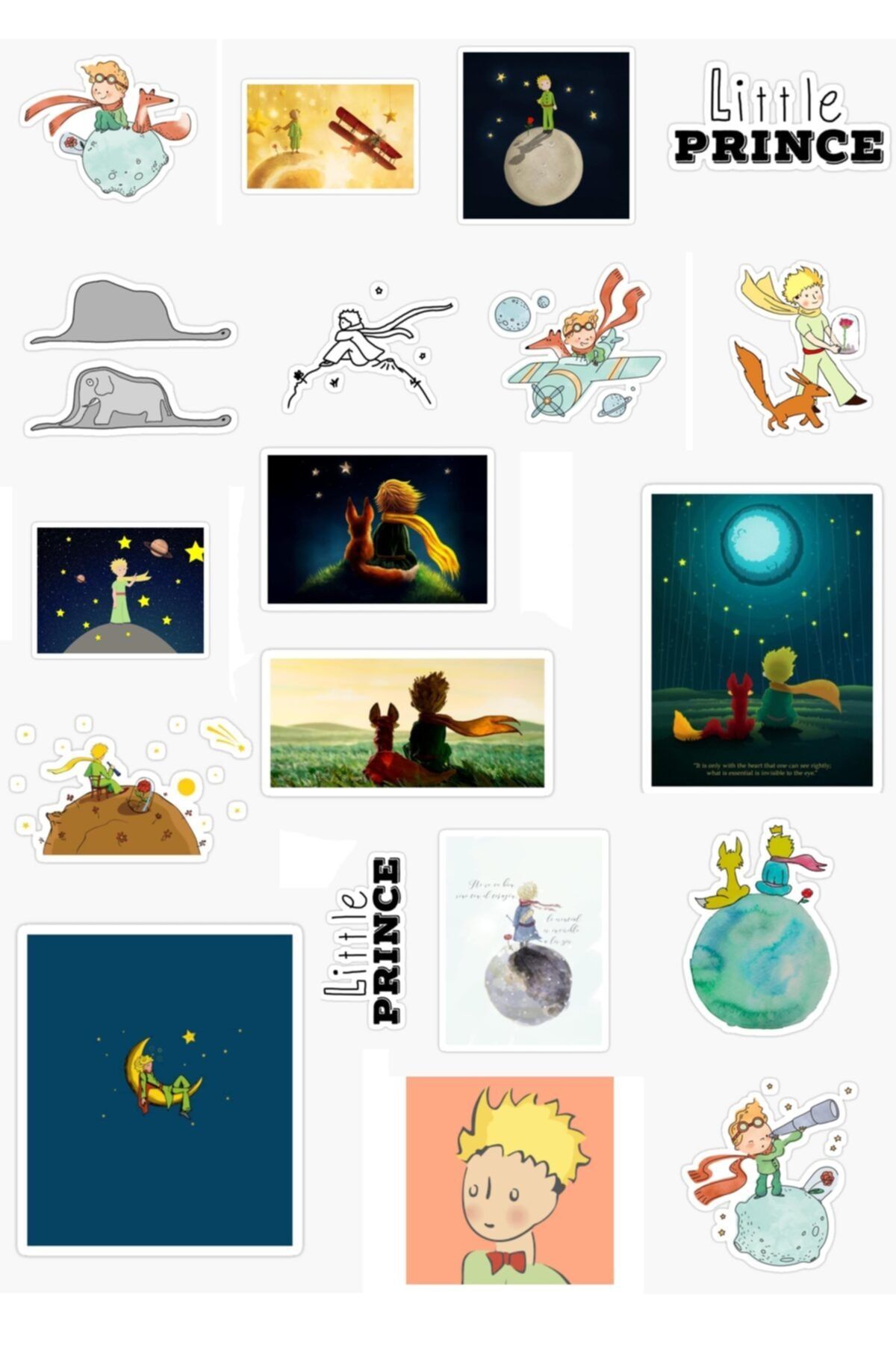 MiniPera Küçük Prens - Little Prince Baskılı Özel Tasarım 20'li Sticker Seti