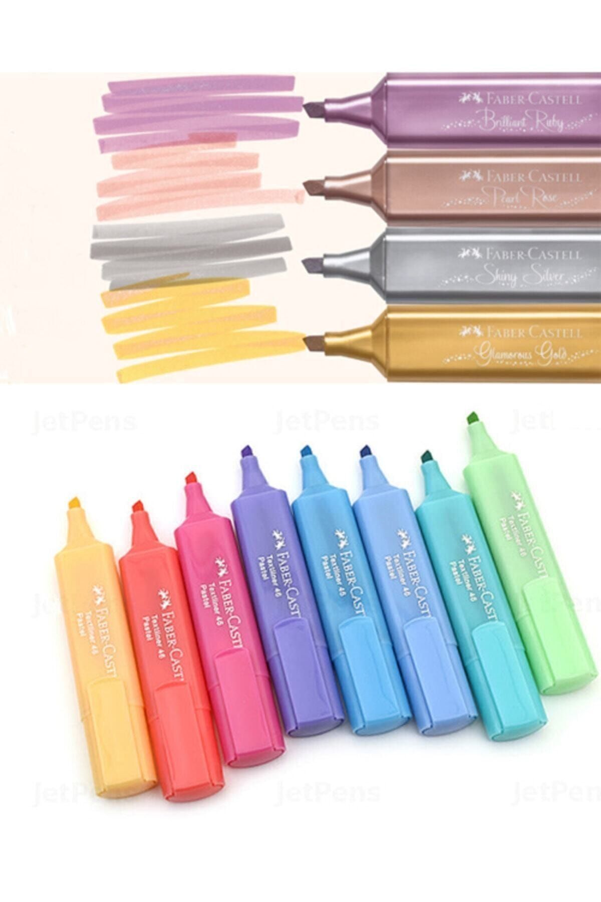 Faber Castell Yeni Metalik Ve Pastel Tüm Renkler 12 Li Işaretleme Kalem Seti