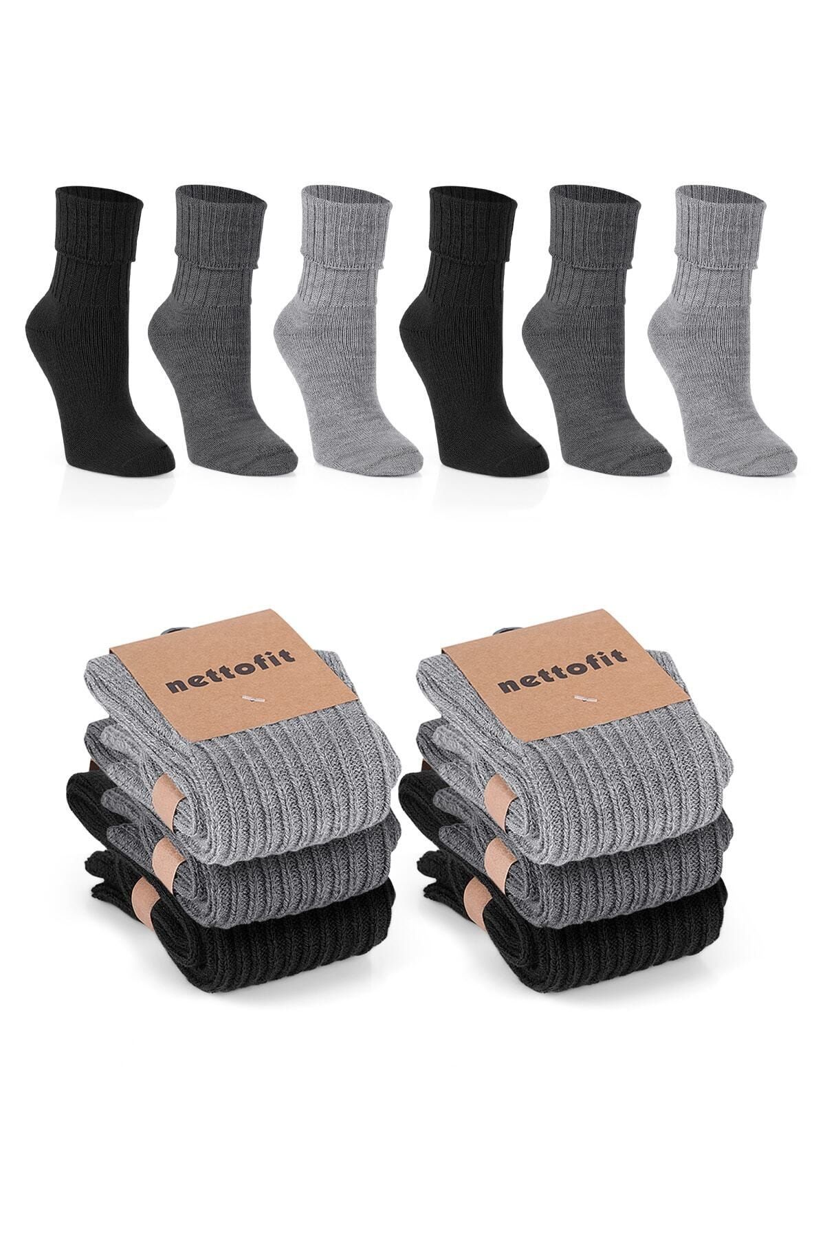 nettofit 6'lı Kışlık Kadın Yün 'lü Uyku Çorabı Soft Touch