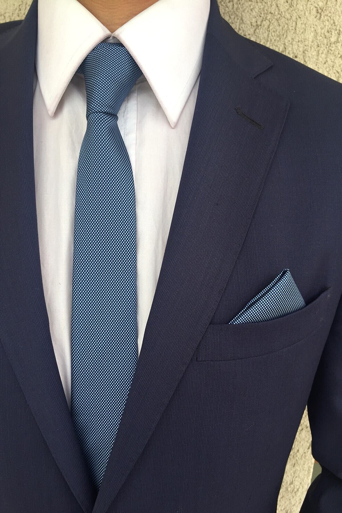 Kravatistan Açık Mavi Düz Kravat Mendil Seti