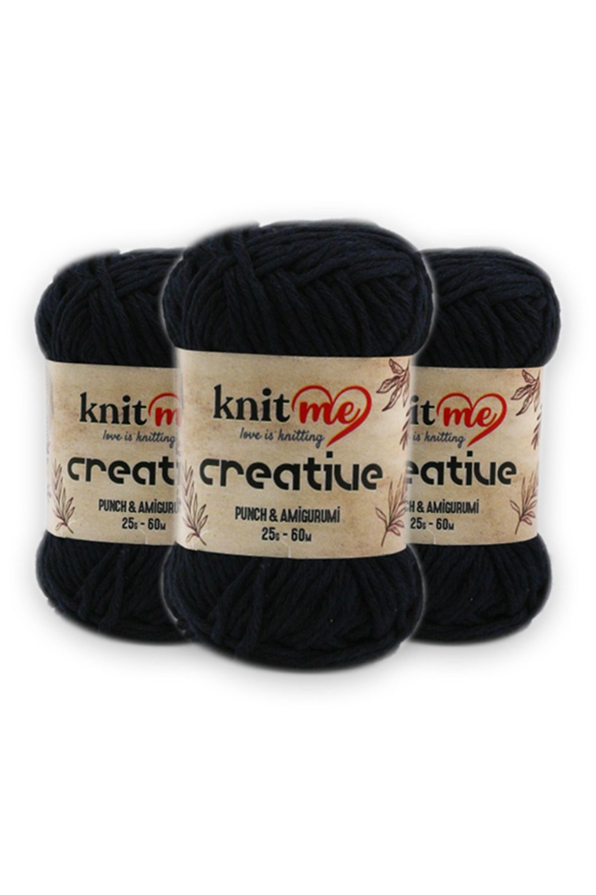 knitme Creatıve 25 Gr 3'lü Paket %100 Pamuk Amigurumi Punch El Örgü Ipi Taka Yarn (1002)