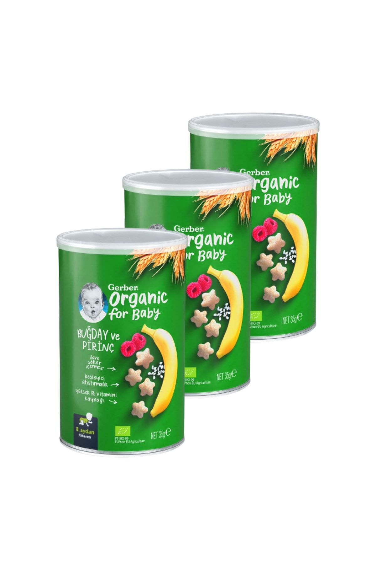 Gerber Organik Pirinçli Buğdaylı Muzlu Bebek Atıştırmalığı 35gr X 3 Adet