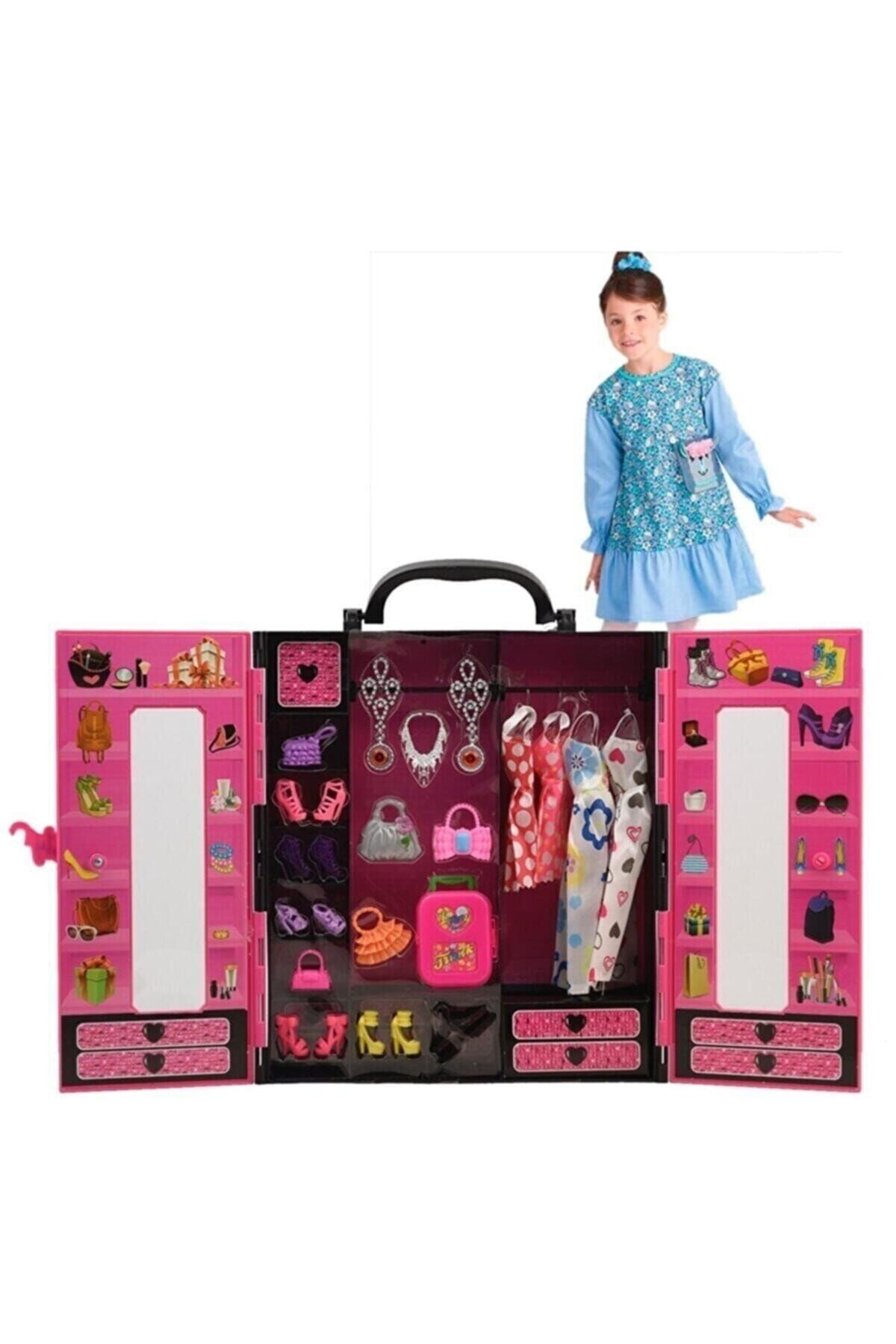 LRS STORE Beauty Çantalı Giysi Dolabı 30 Parça Barbie Gardrobu Giyinme Odası