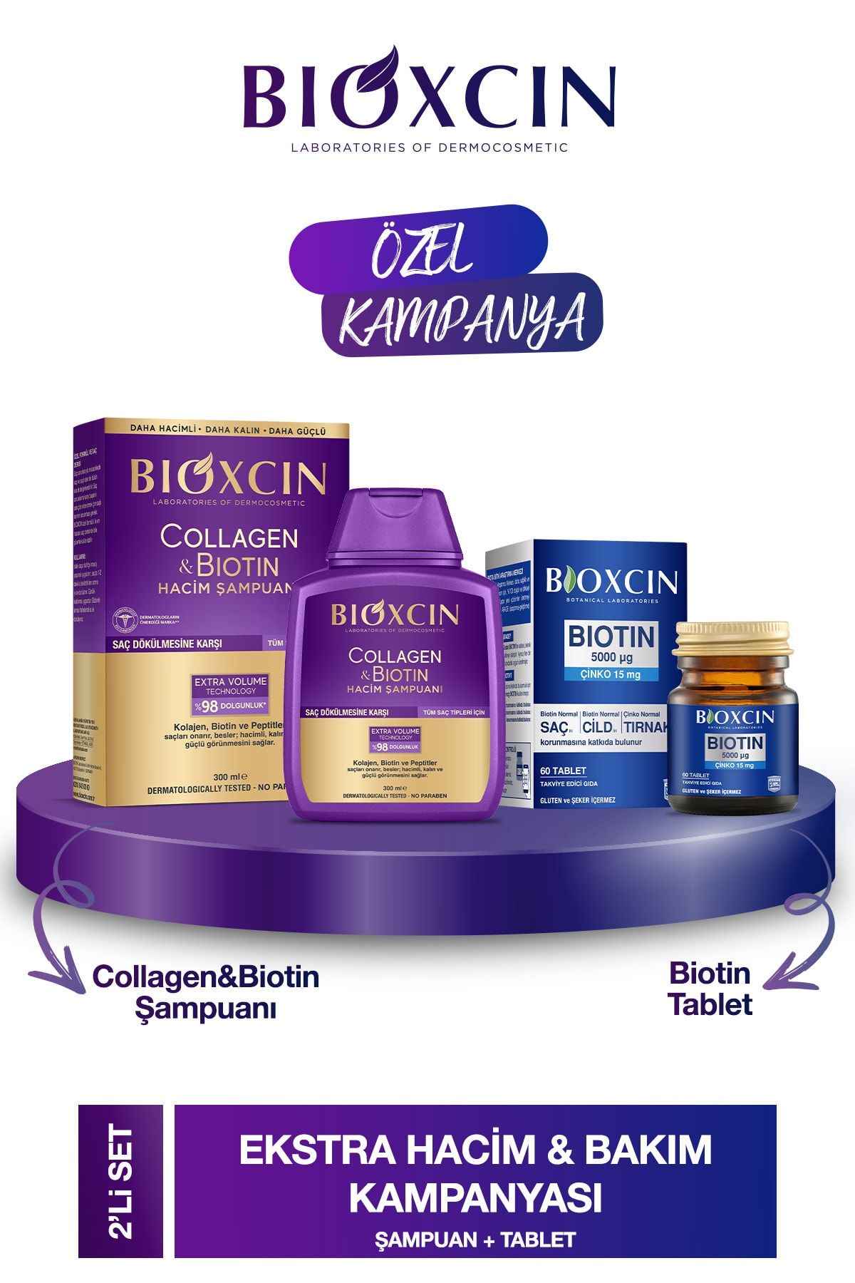 Bioxcin Collagen & Biotin Hacim Şampuanı 300ml + Biotin 5000 Mcg 60 Tablet