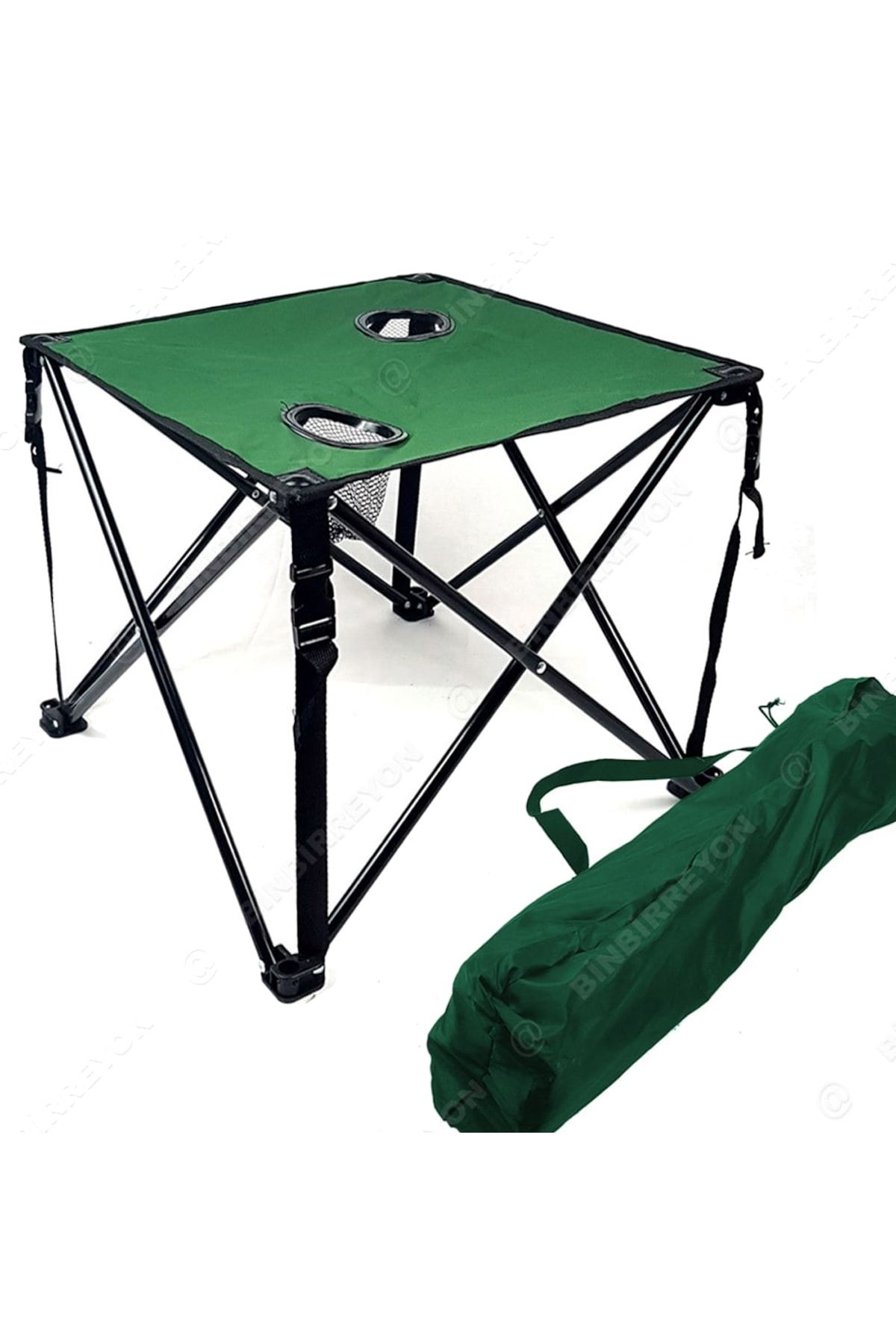 Binbirreyon Katlanır Kamp Masası Çantalı Bardak Gözlü Yeşil 46cmx46cmx38cm Ha041