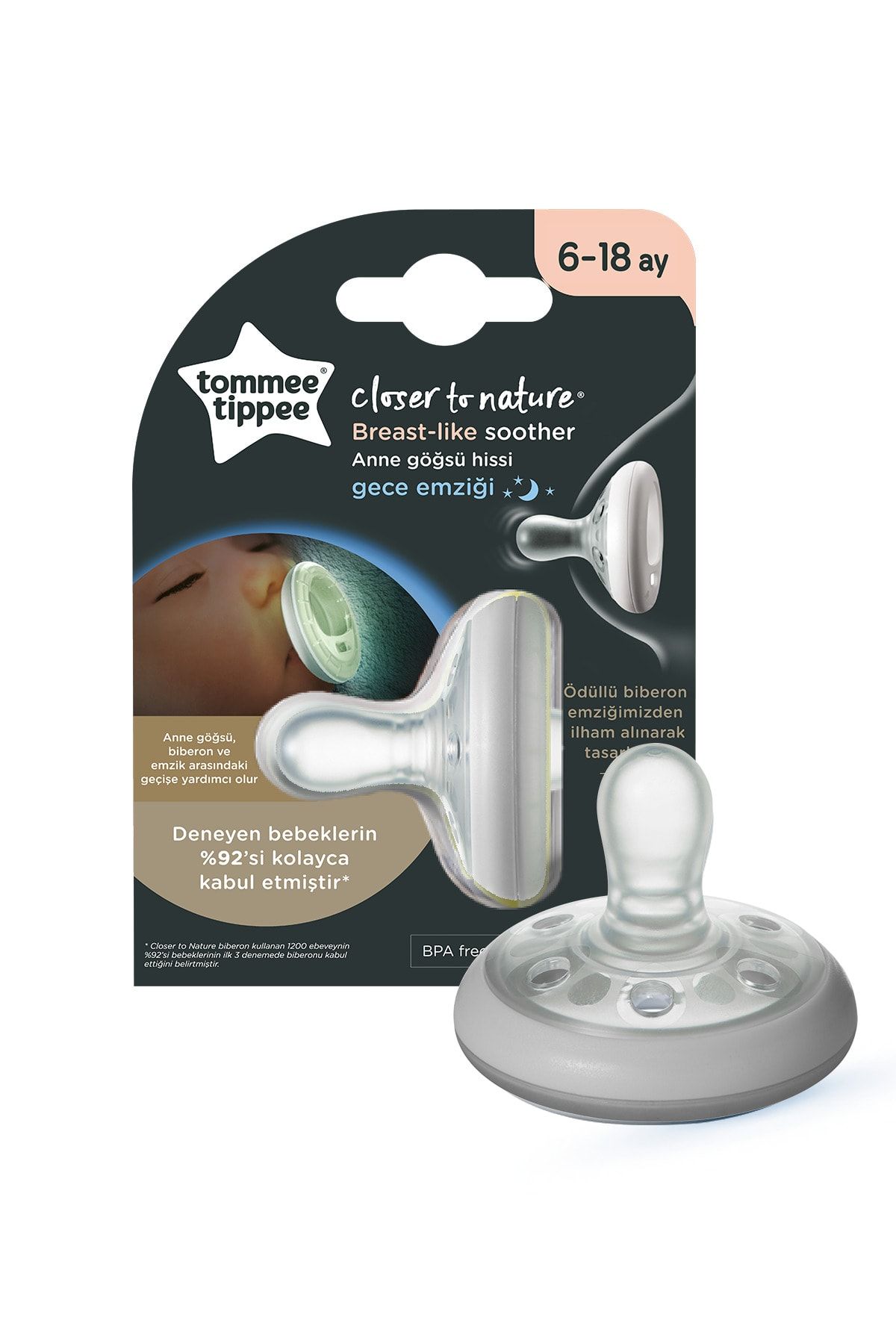 Tommee Tippee Breastlike Gece Emziği 6-18 Ay - Gri