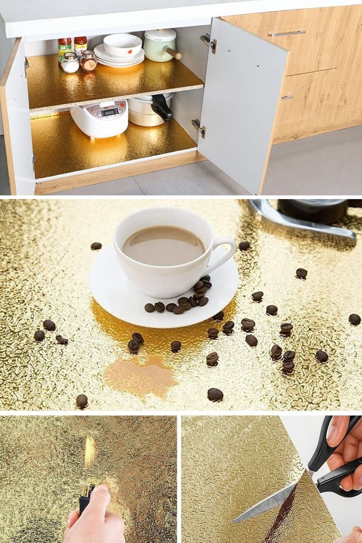 Buffer ® 10 Metre Kendinden Yapışkanlı Silinebilir Mutfak Tezgah Üstü Sticker Folyo Gold Renk