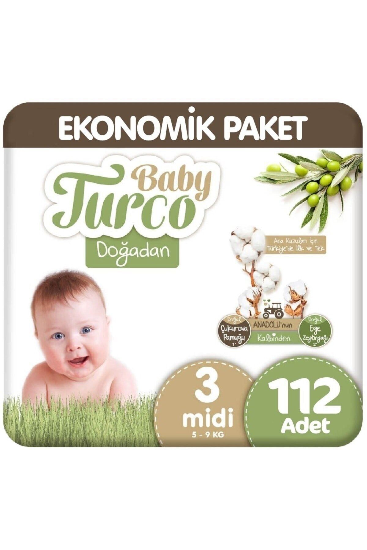 Baby Turco Doğadan Bebek Bezi 3 Beden 112 Adet