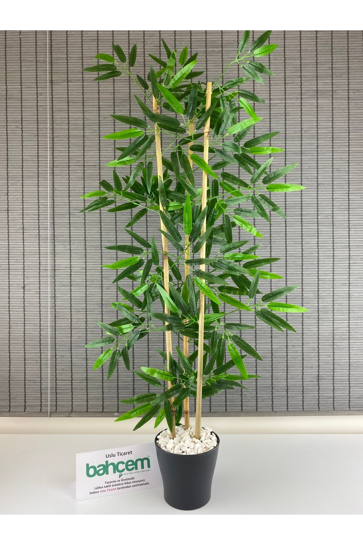 Bahçem Yapay Yoğun Yapraklı Dekoratif Bambu Ağacı 3 Gövde 110cm %100 Orjinal Bambudur