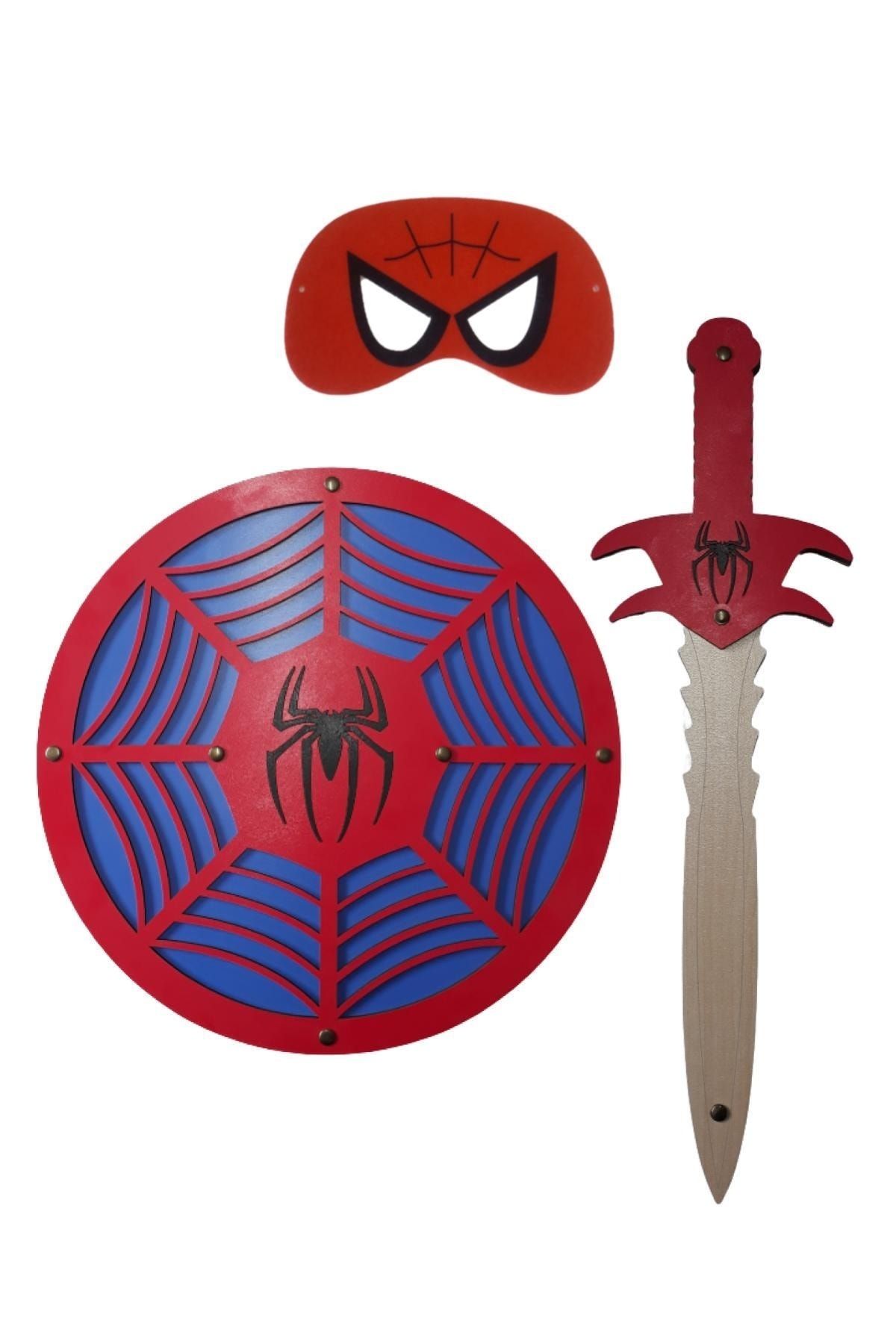 Ahtek Ahşap Oyuncak Seti 3’lü Örümcek Adam Kalkanı Kılıcı Ve Maskesi