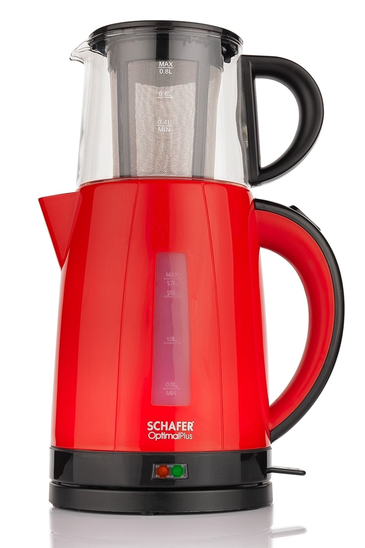 Schafer Optimal Plus Çay Makinesi Çaycı - Kırmızı Cam Demlik Çaycım Tiryaki