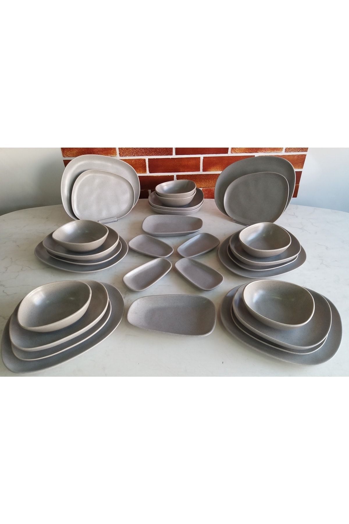 Keramika Tetra Mat Gri 30 Parça Yemek Takımı