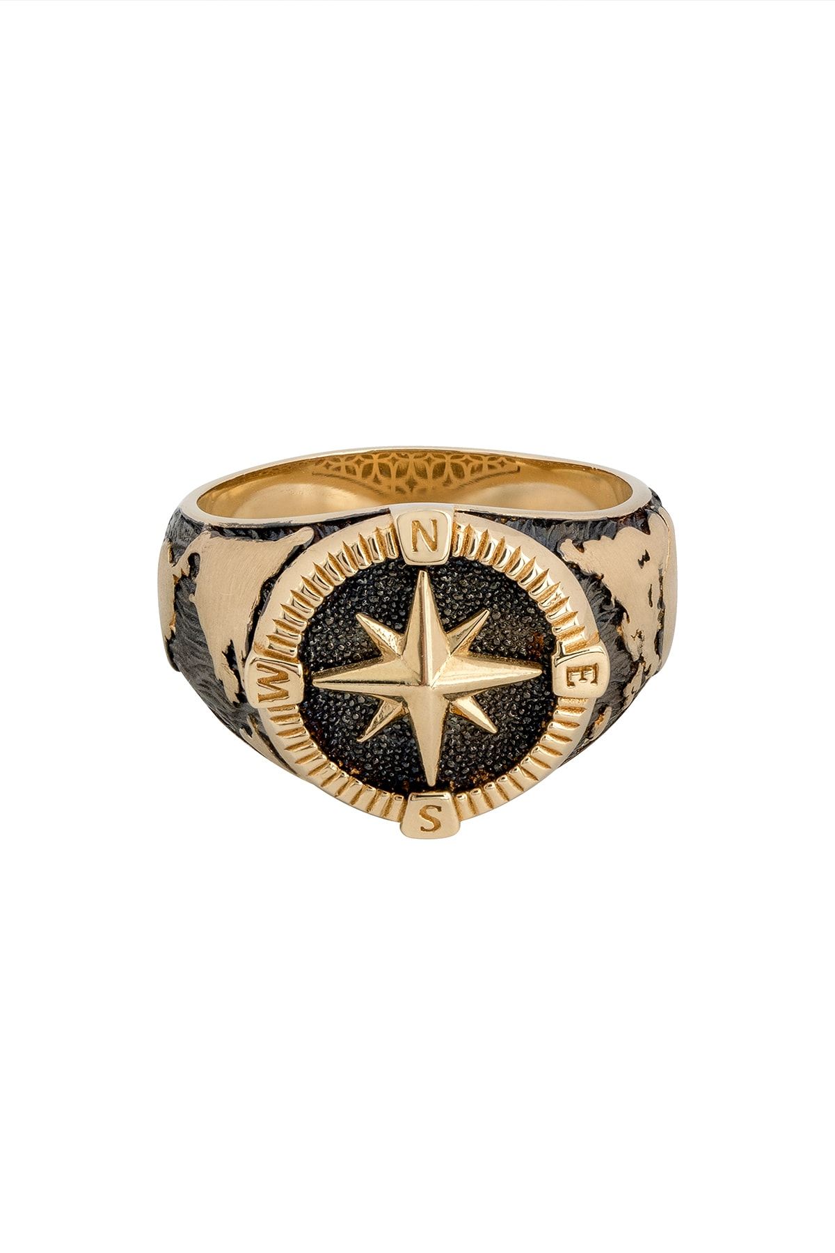Uşaklıhafız 1945 14 Ayar Altın Kabartmalı Tasarım Denizci Pusulası Erkek Yüzüğü