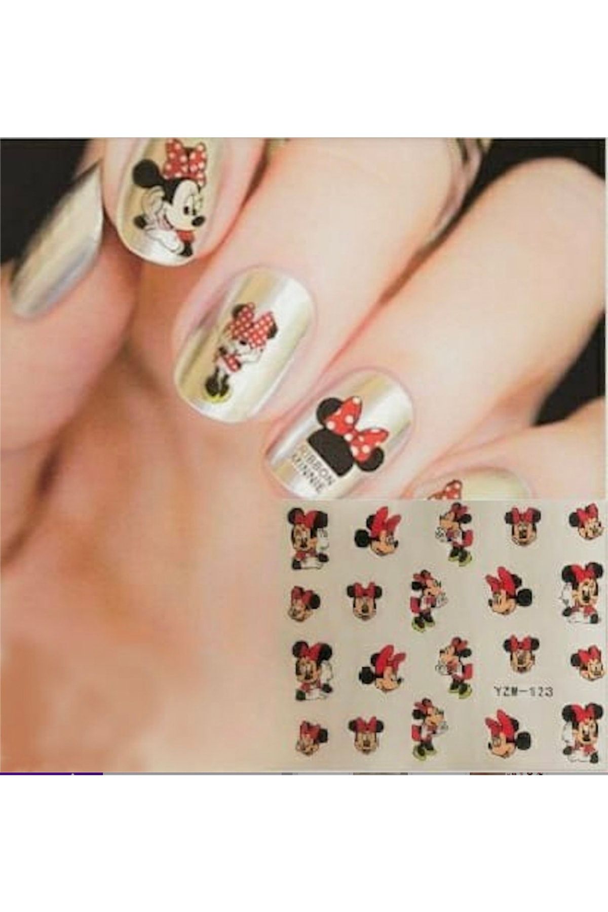 HelloBeautiful Mickey Mouse Mini Mouse Tırnak Dövmesi Tırnak Çıkartma 2 Set Şablona Uygun Oje Gönderilcektir