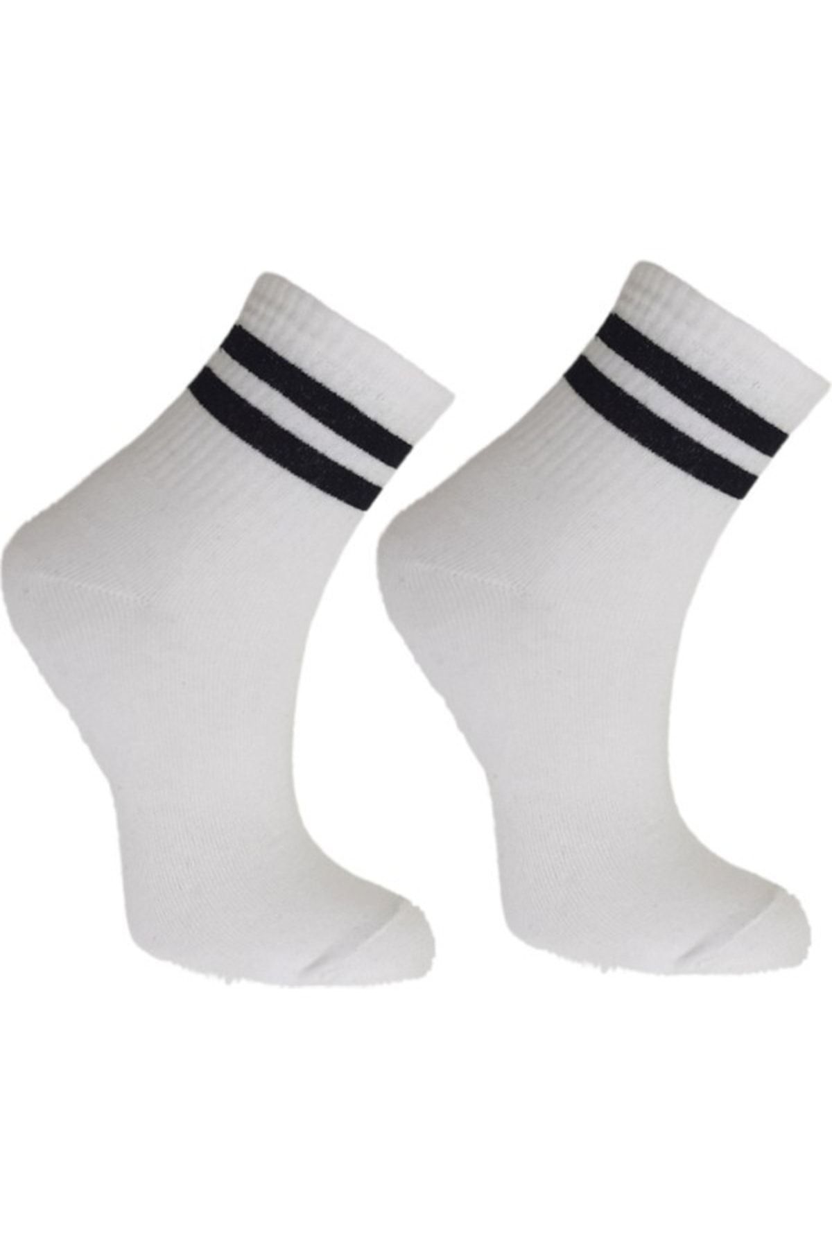 TİSTA Kadın Beyaz Renkli Siyah Çizgili Soket Tenis Çorabı