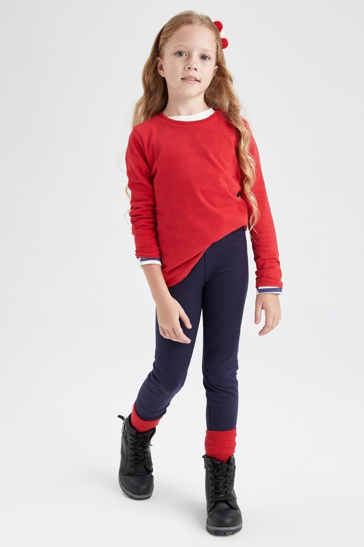 Defacto Kız Çocuk Lacivert Sweatshirt Kumaş Uzun Okul Taytı