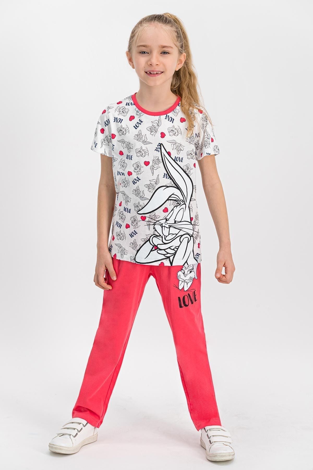 Genel Markalar Bugs Bunny L1117-2-v2 Lisanslı Kız Çocuk Kısa Kollu Pijama Takımı
