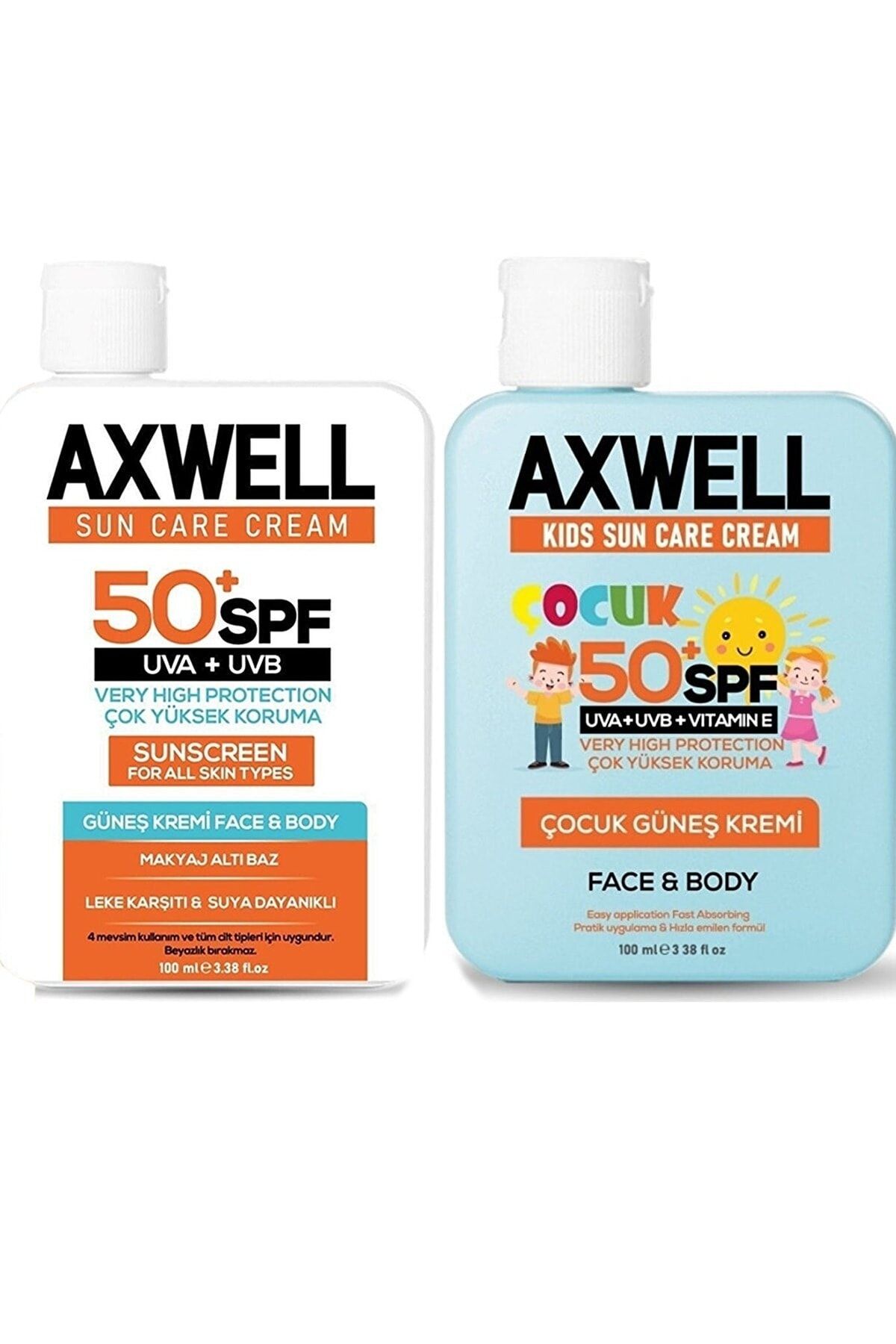 AXWELL 2'li Fırsat Yetişkin Ve Çocuk Güneş Kremi Seti Spf50 ,leke Karşıtı, Vitamin E