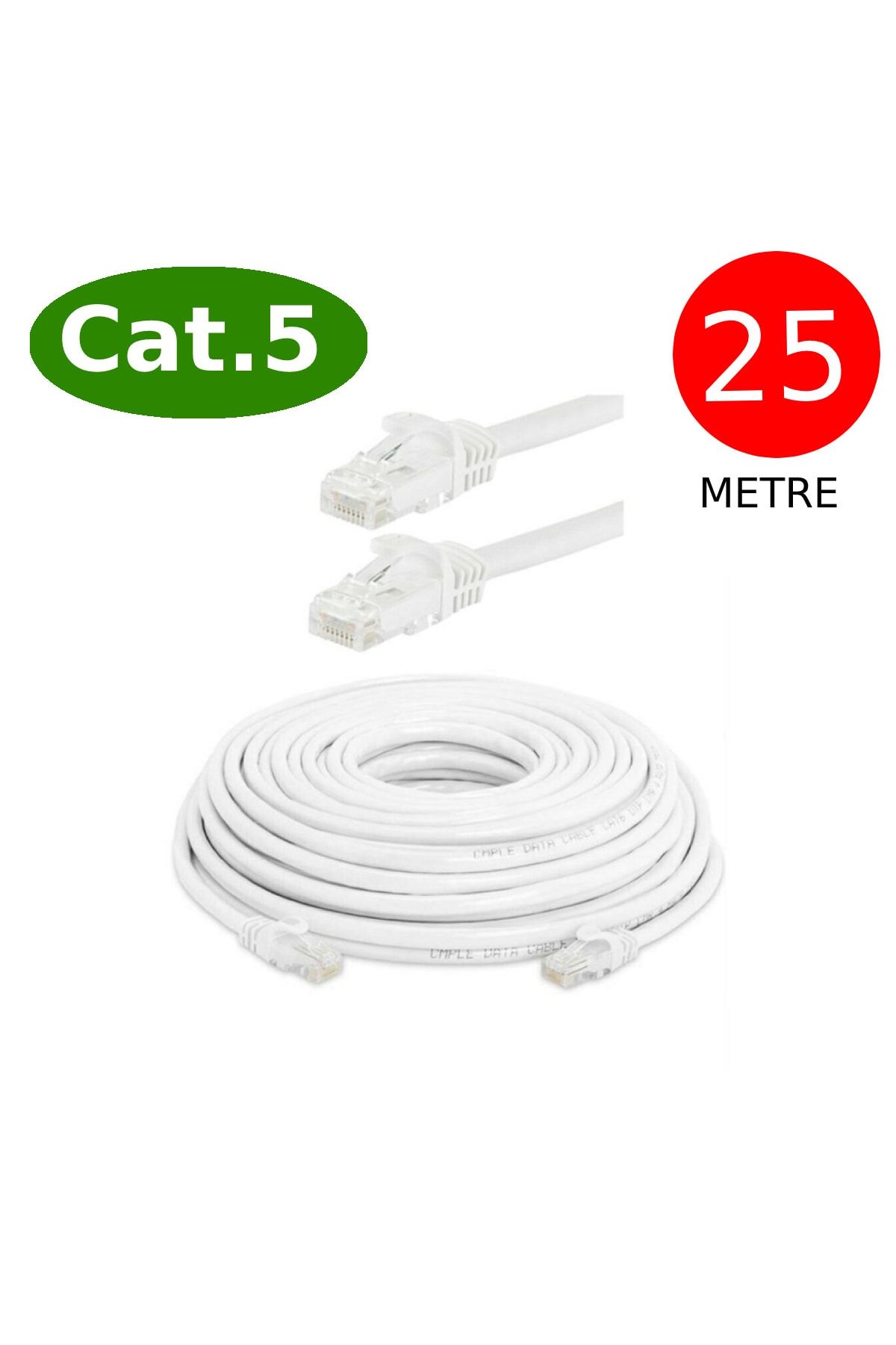 Tek-İş Cat5 Network Ethernet Internet Kablosu Rj45 - Rj45 25 Metre Patch Kablo Uyumlu