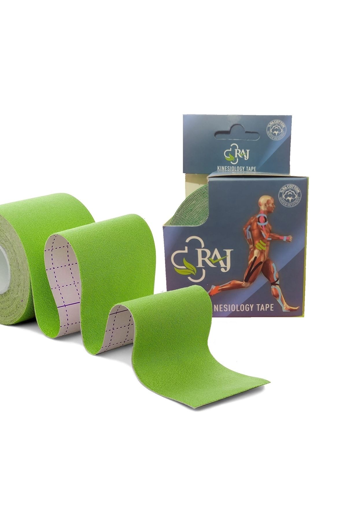RAJ Yeşil Tape Kinesio Ağrı 5m X 5cm Sporcu Bandı Ağrı Bandı Kinesiology