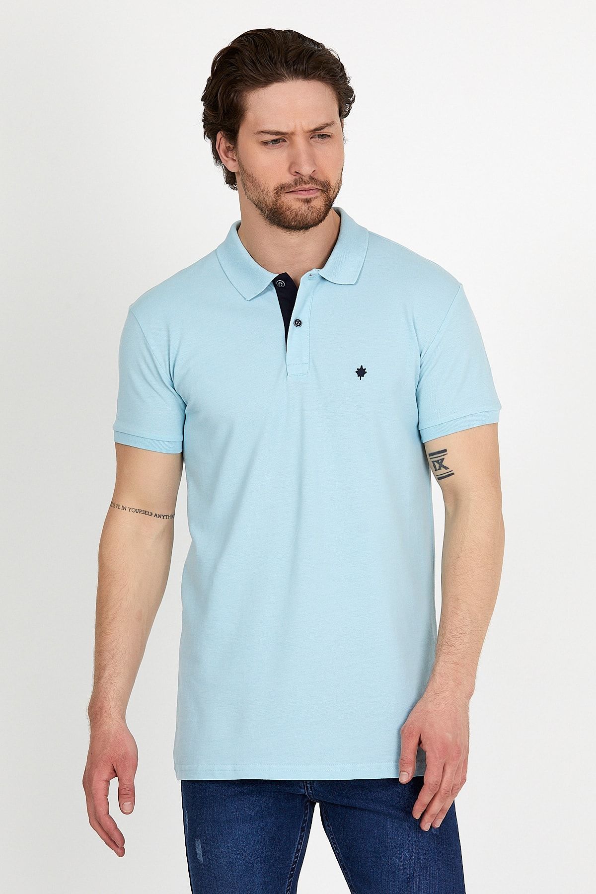 Dynamo Erkek Açık Mavi Polo Yaka Likralı T-shirt