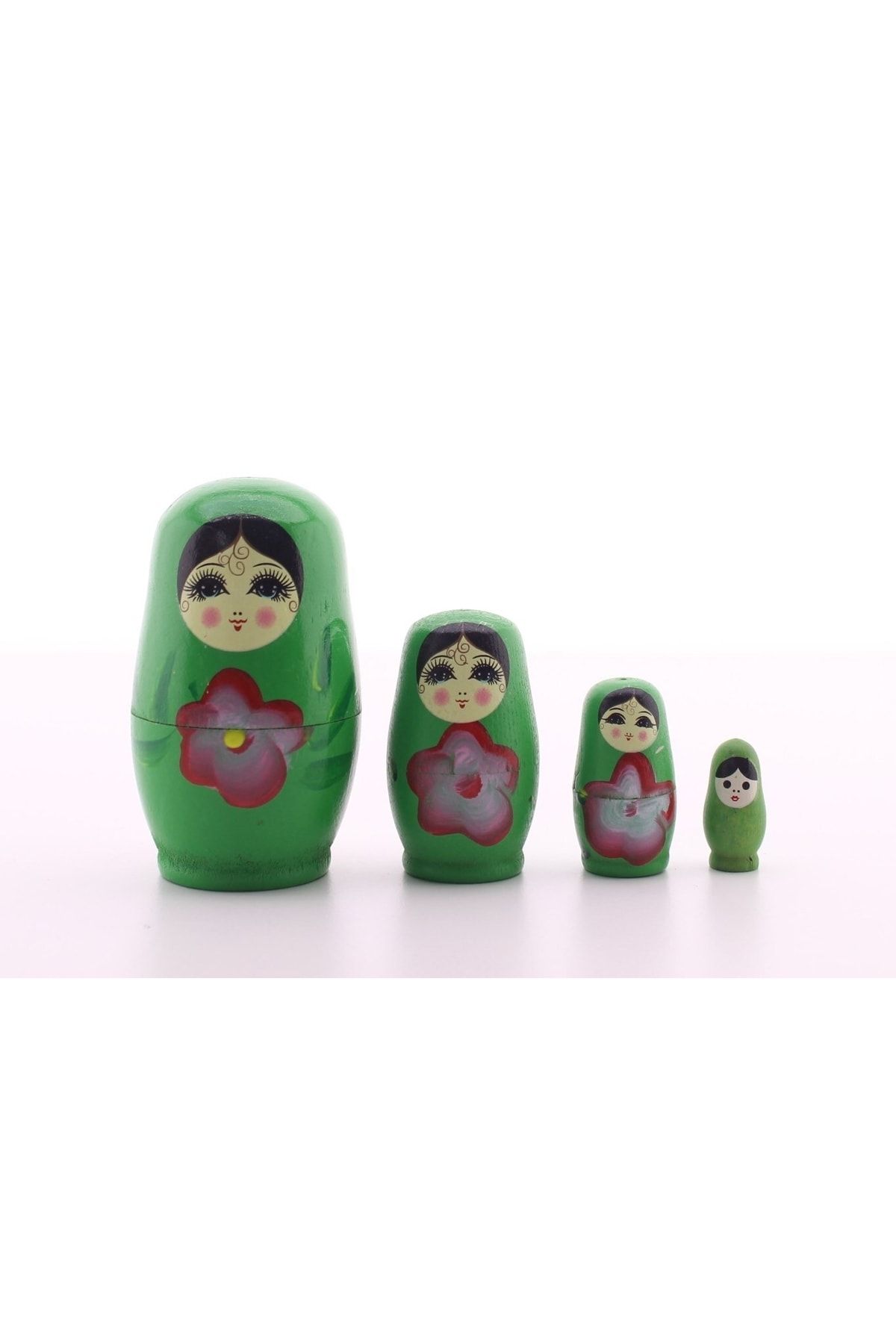 Genel Markalar Dekoratif Ahşap Tombul Iç Içe Matruşka Bebek Yeşil Set 4lü