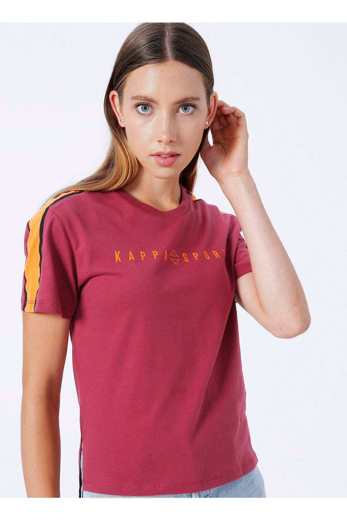 Kappa Yuvarlak Yaka Düz Kırmızı Kadın T-shirt 331g5uw Logo Damsı Tk
