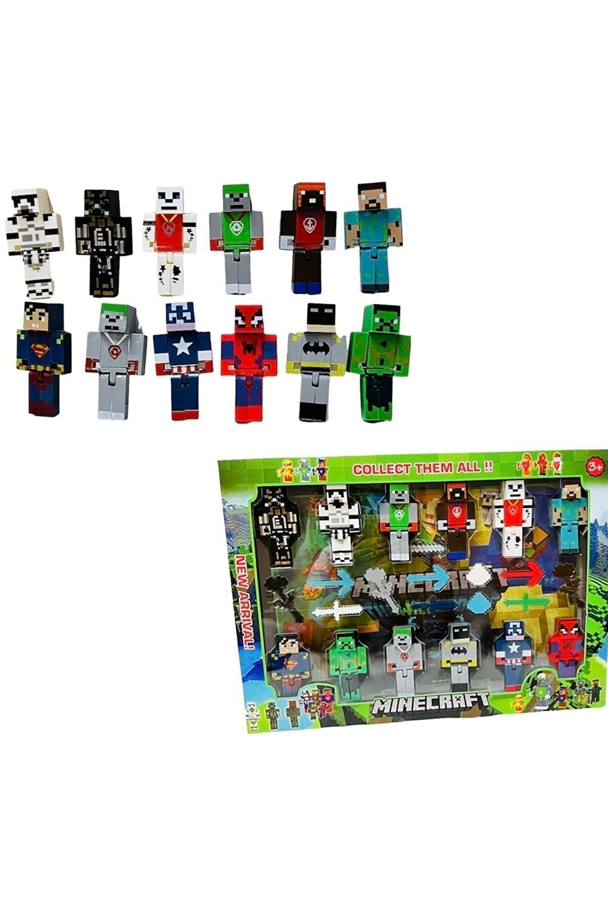 Minecraft 12'li Süper Kahraman Oyuncak Figürleri 23 Parça Lego Yapı Oyuncak Figür Toys